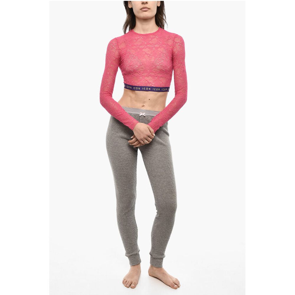 Dsquared² Lace Cropped Top with Logoed Band