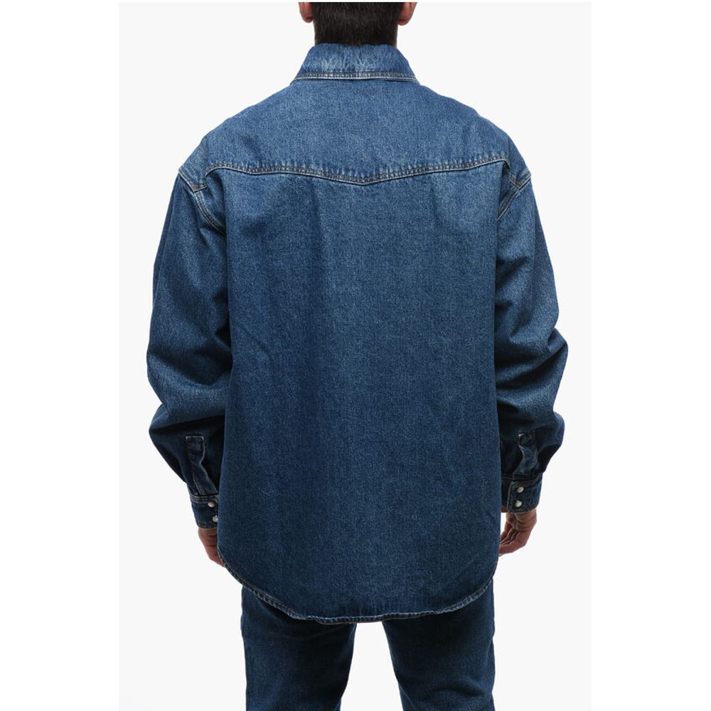 Palm Angels Dark Washed Denim Jacket with Embossed Monogram