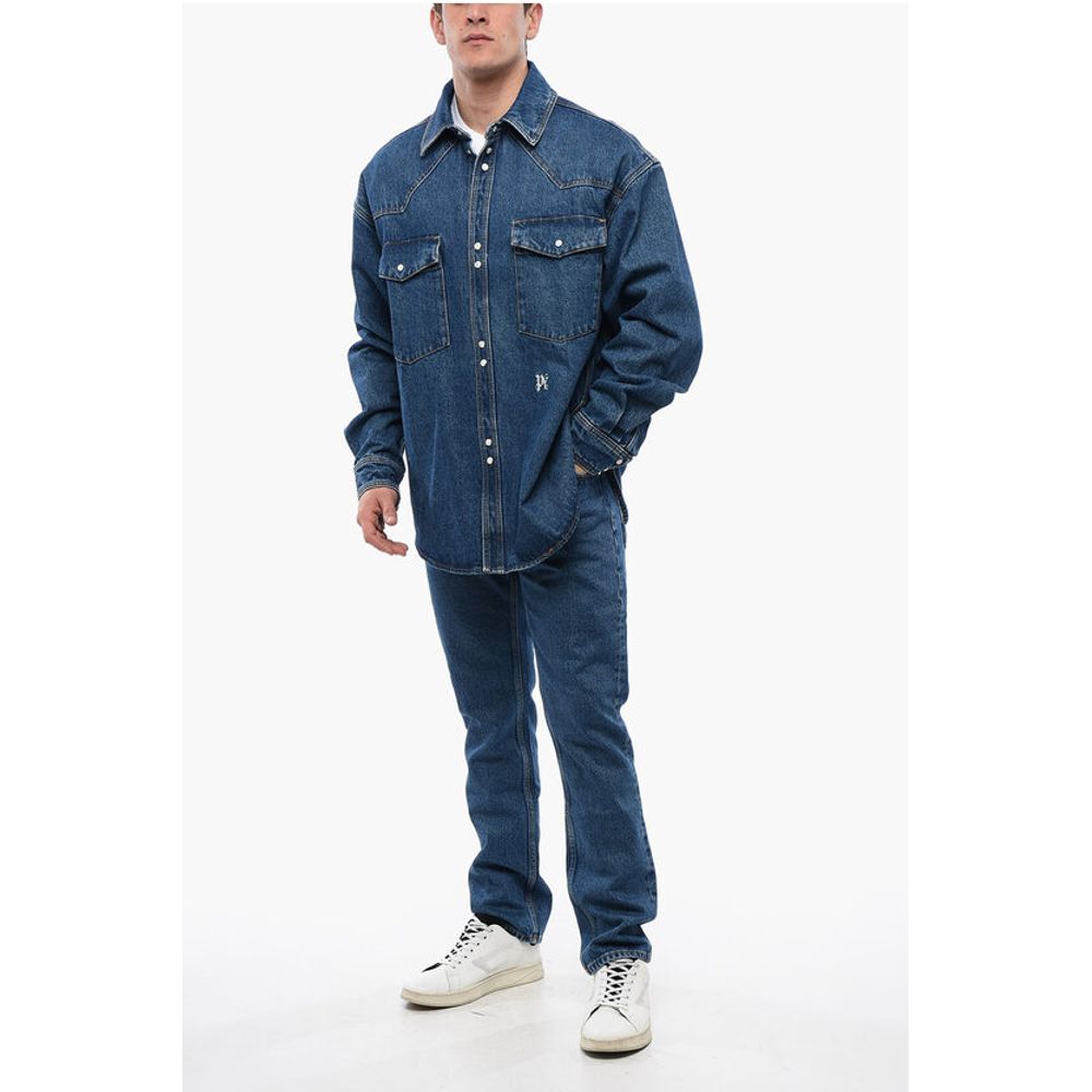 Palm Angels Dark Washed Denim Jacket with Embossed Monogram