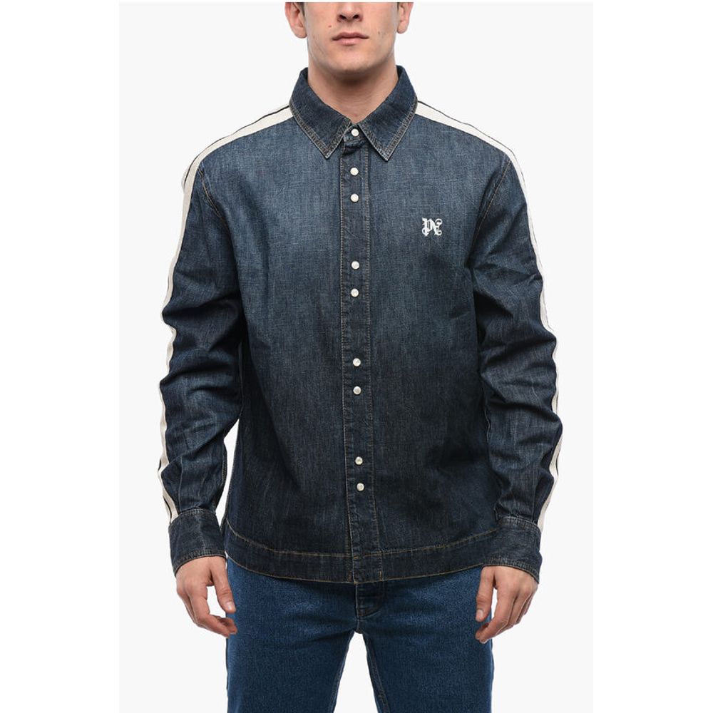 Palm Angels Denim Track Shirt with Tape Detail