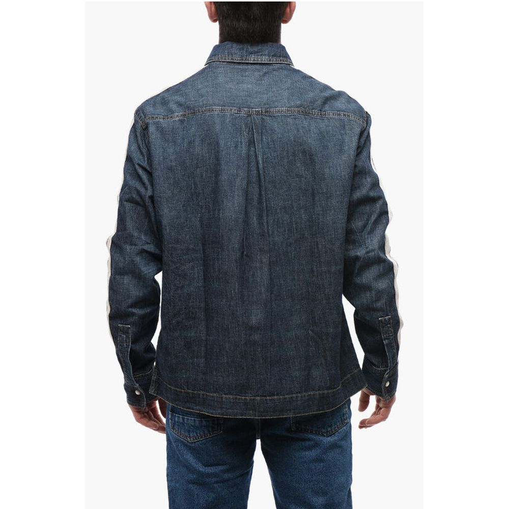 Palm Angels Denim Track Shirt with Tape Detail