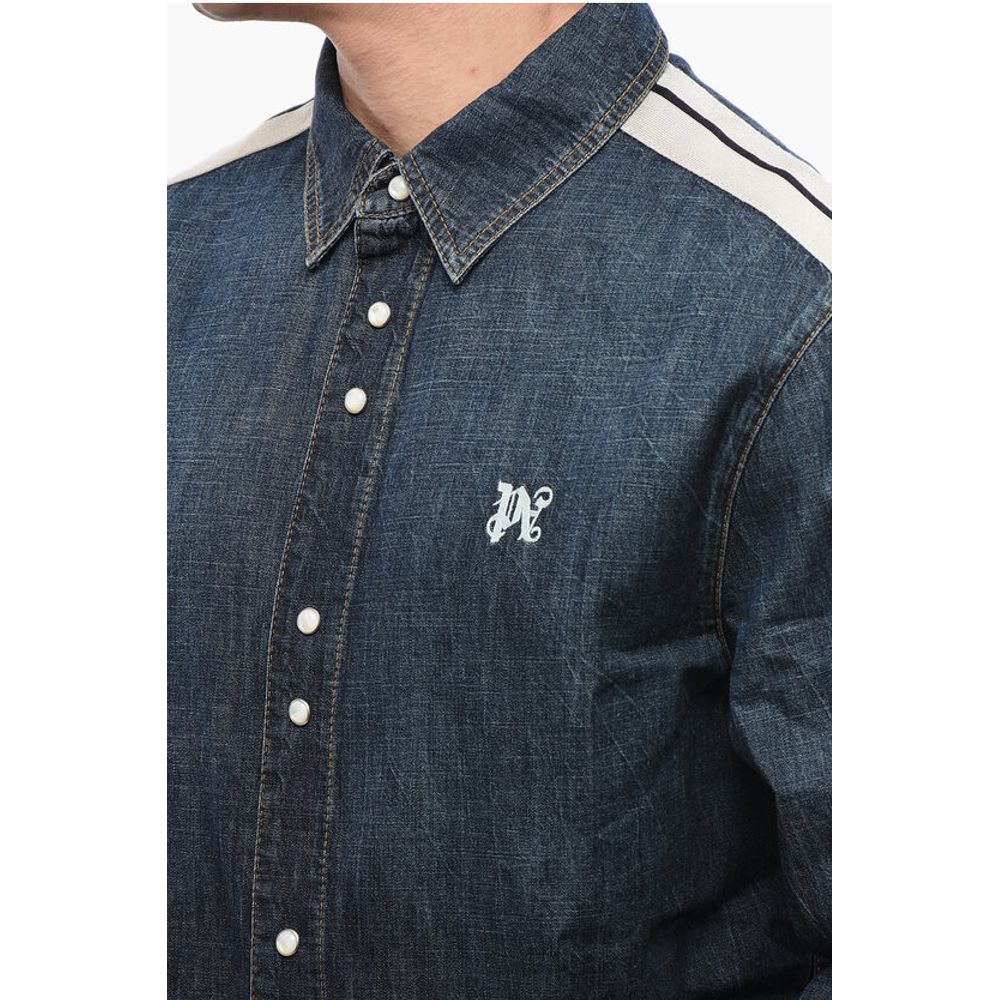 Palm Angels Denim Track Shirt with Tape Detail