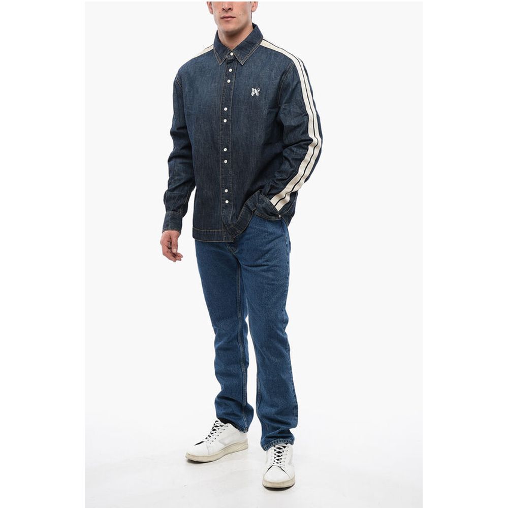Palm Angels Denim Track Shirt with Tape Detail