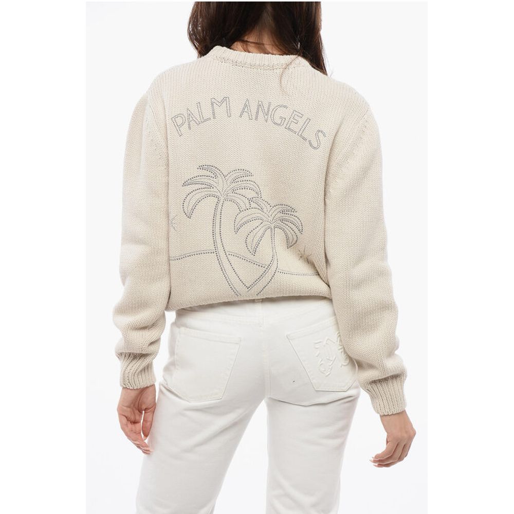 Palm Angels Wool Blend Crewneck Sweater With Studded Logo