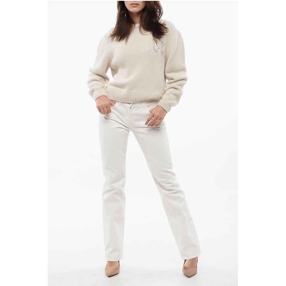 Palm Angels Wool Blend Crewneck Sweater With Studded Logo