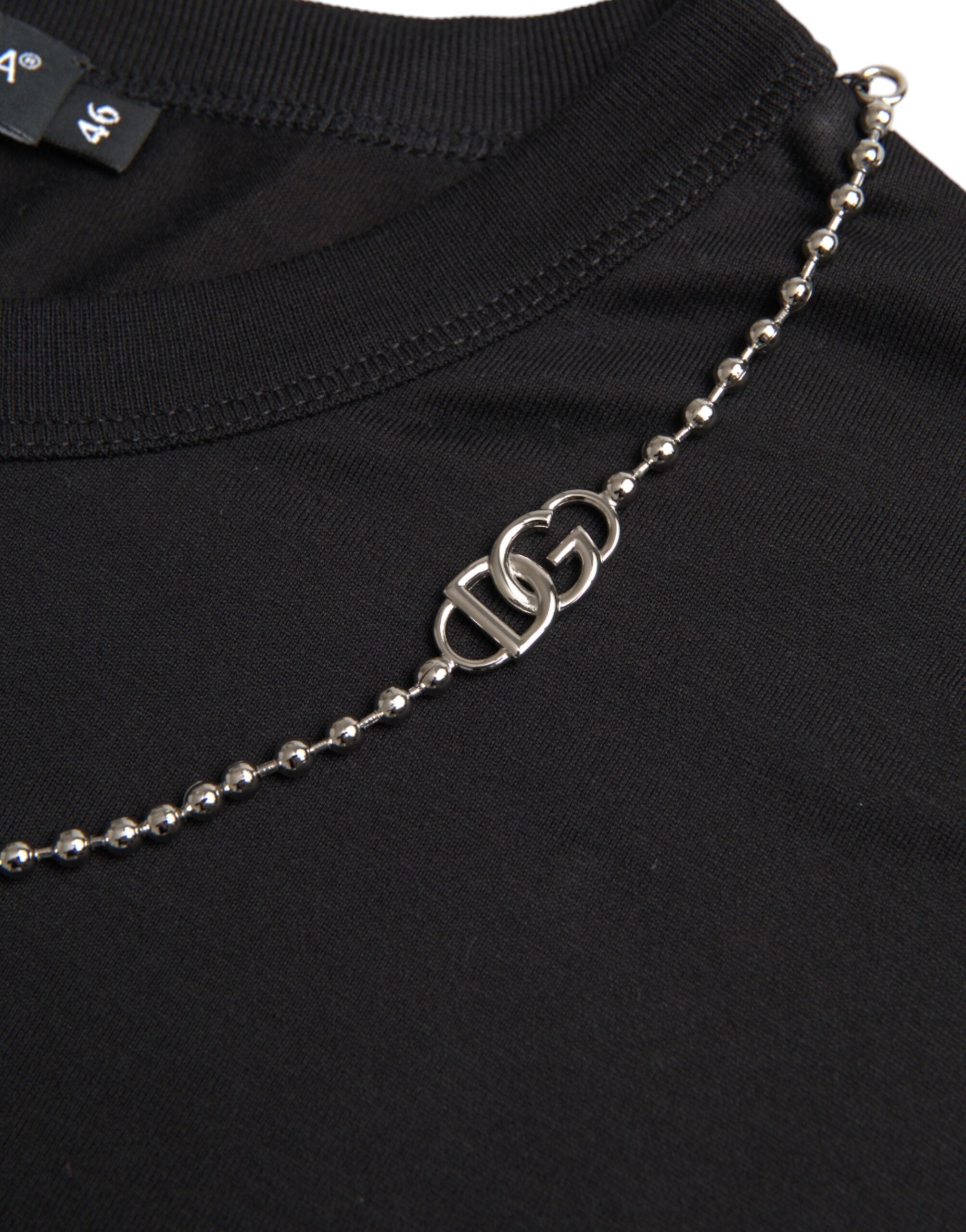 Мъжка памучна тениска в черно Dolce & Gabbana Men’s Black Cotton Silver Chain Short Sleeve T-shirt