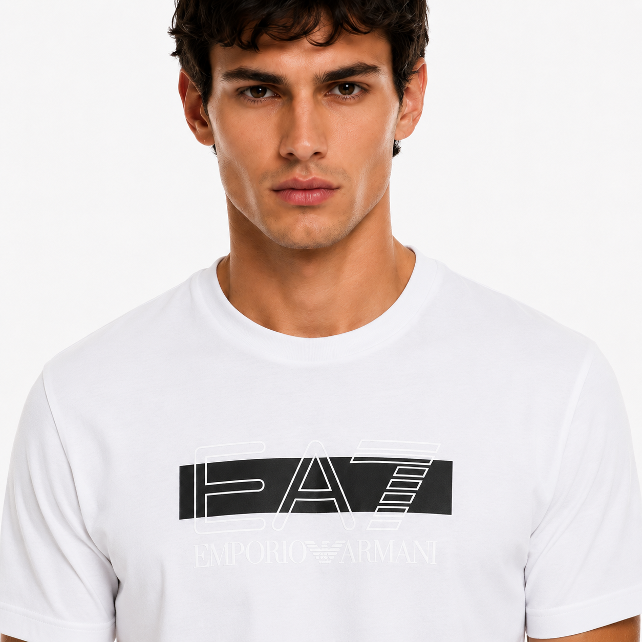 Мъжка бяла тениска EA7 Emporio Armani Men T-shirt 7M002415 AF10375 MC003 Close-Up