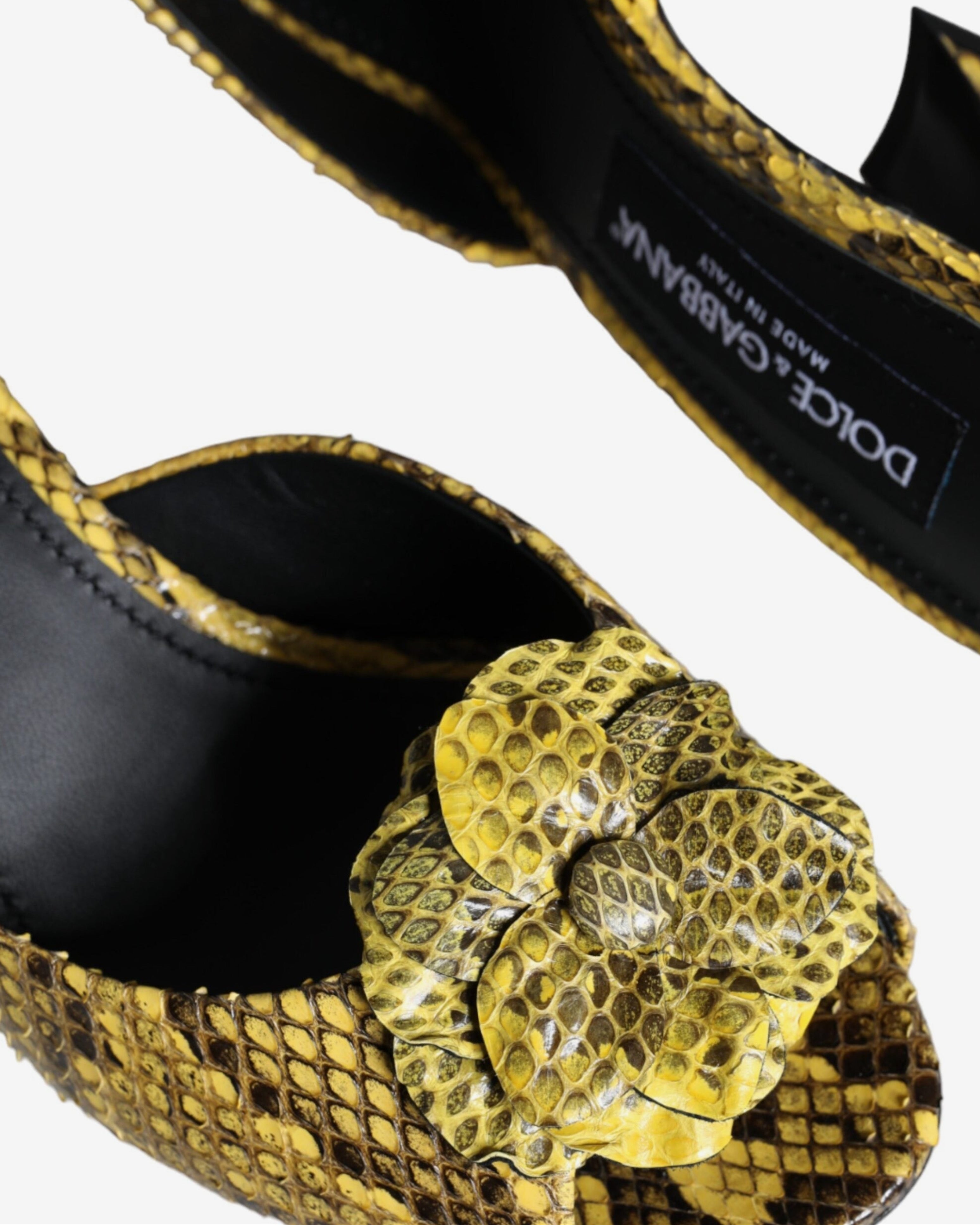 Дамски луксозни жълти чехли от питон DOLCE & GABBANA Women’s Luxury Yellow Python Heels Sandals