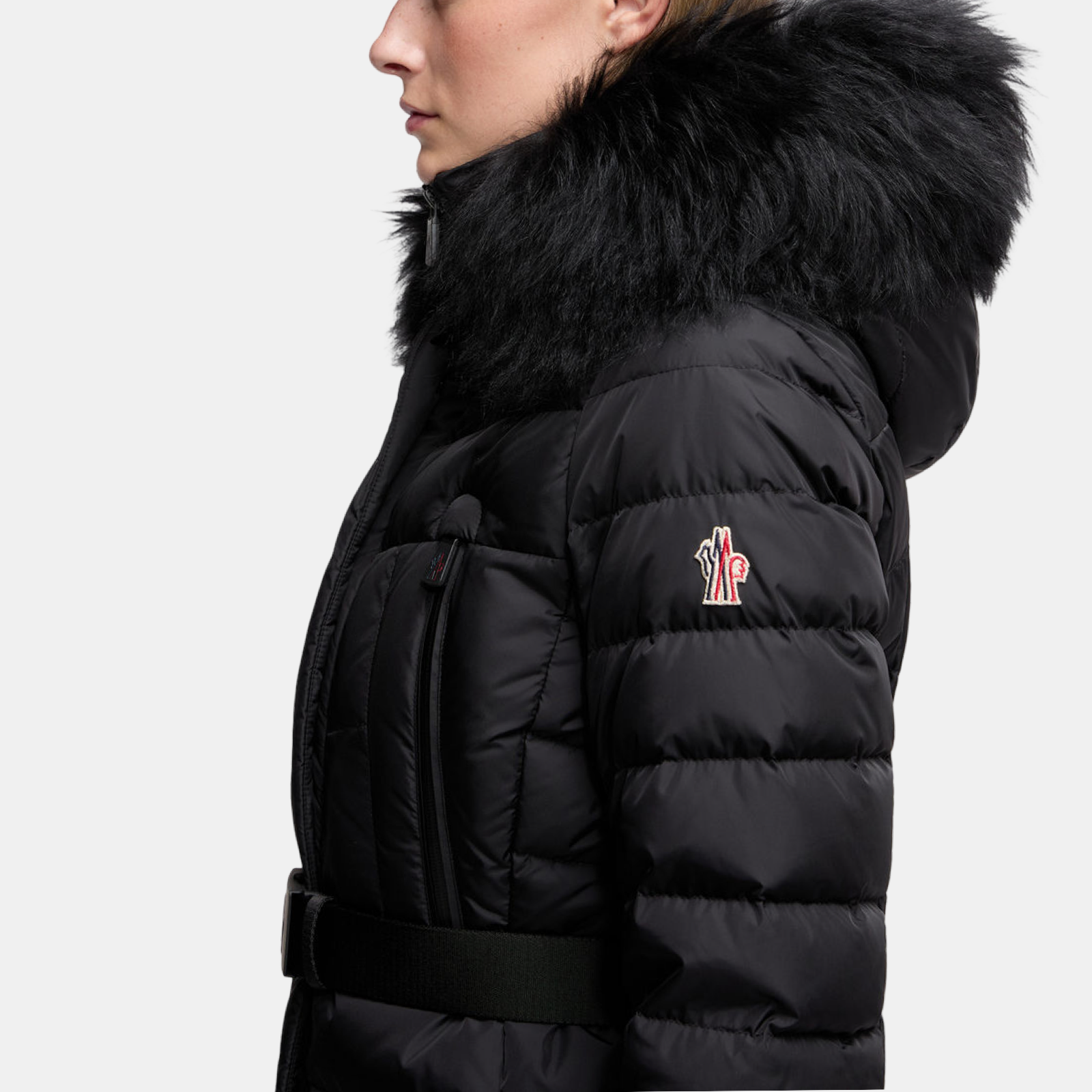 Moncler Grenoble Beverley Shearling-Trimmed Women Ski Down Jacket K20981A 000665 399E Side View