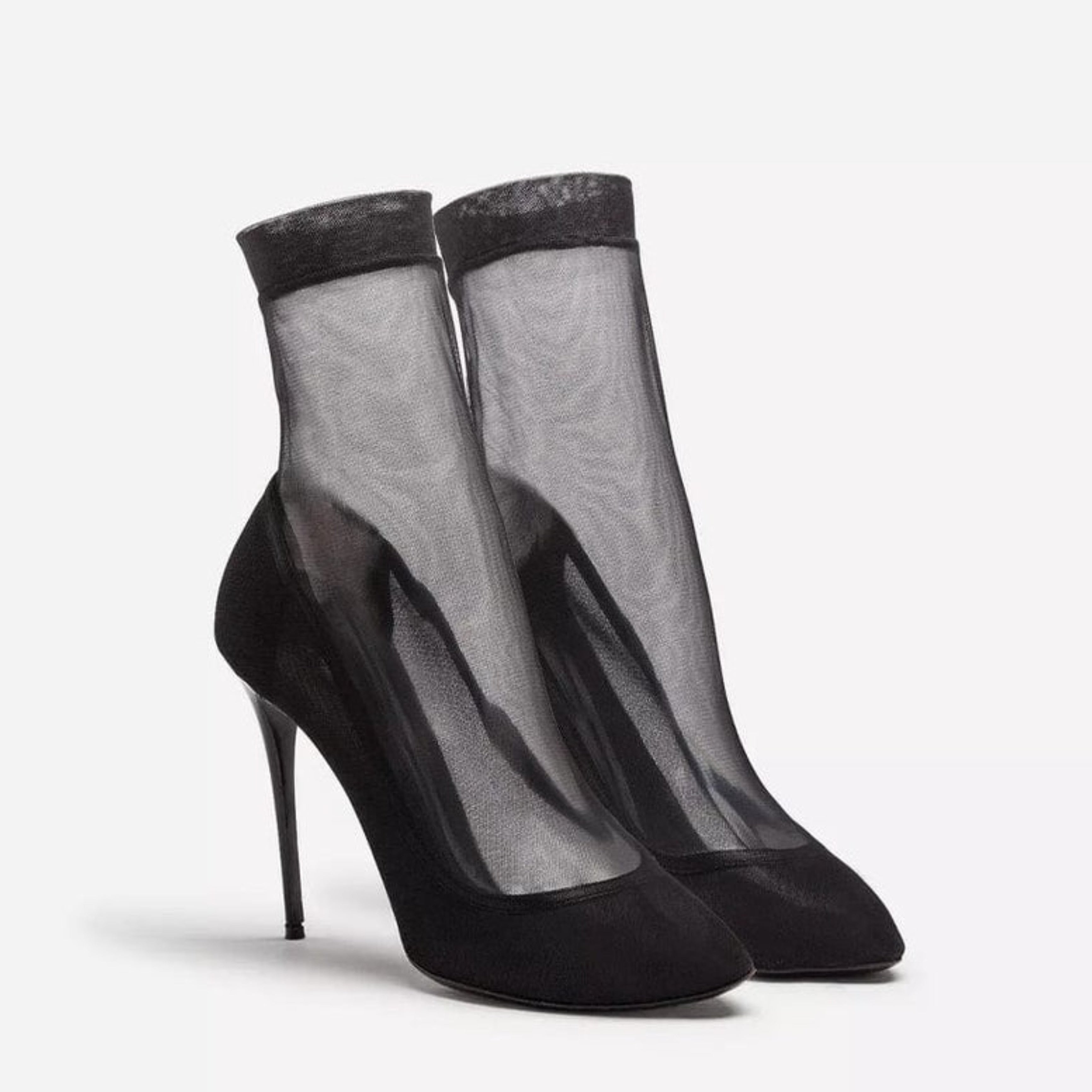 Дамски луксозни обувки на висок ток с мрежест чорап в черно DOLCE & GABBANA Women’s Luxury Black Stretch Socks Heels
