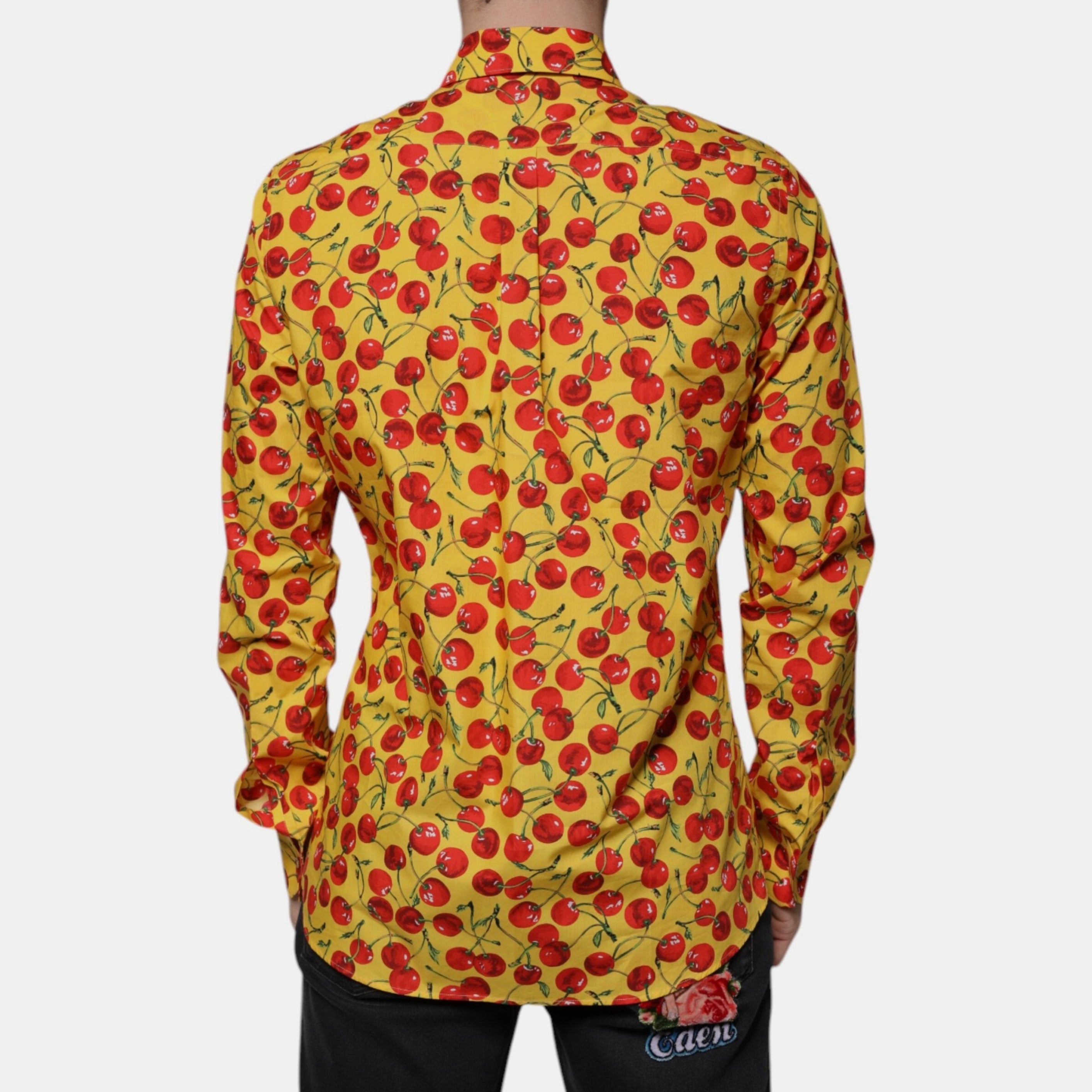 Мъжка луксозна жълта памучна риза DOLCE & GABBANA Men’s Luxury Yellow Cherry Cotton Shirt MARTINI
