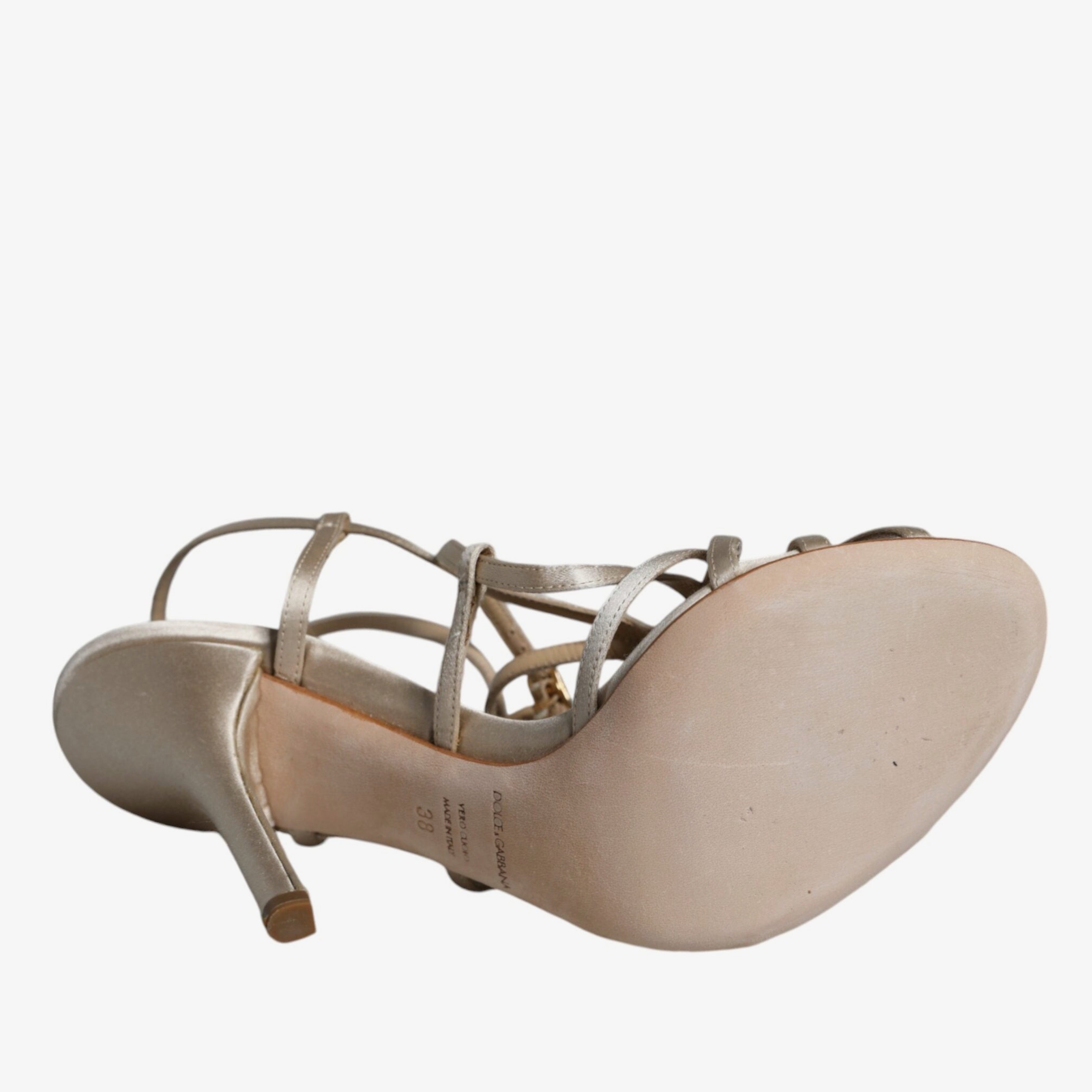 Дамски луксозни бежови сандали DOLCE & GABBANA Women’s Beige Leather Stiletto Heels Sandals