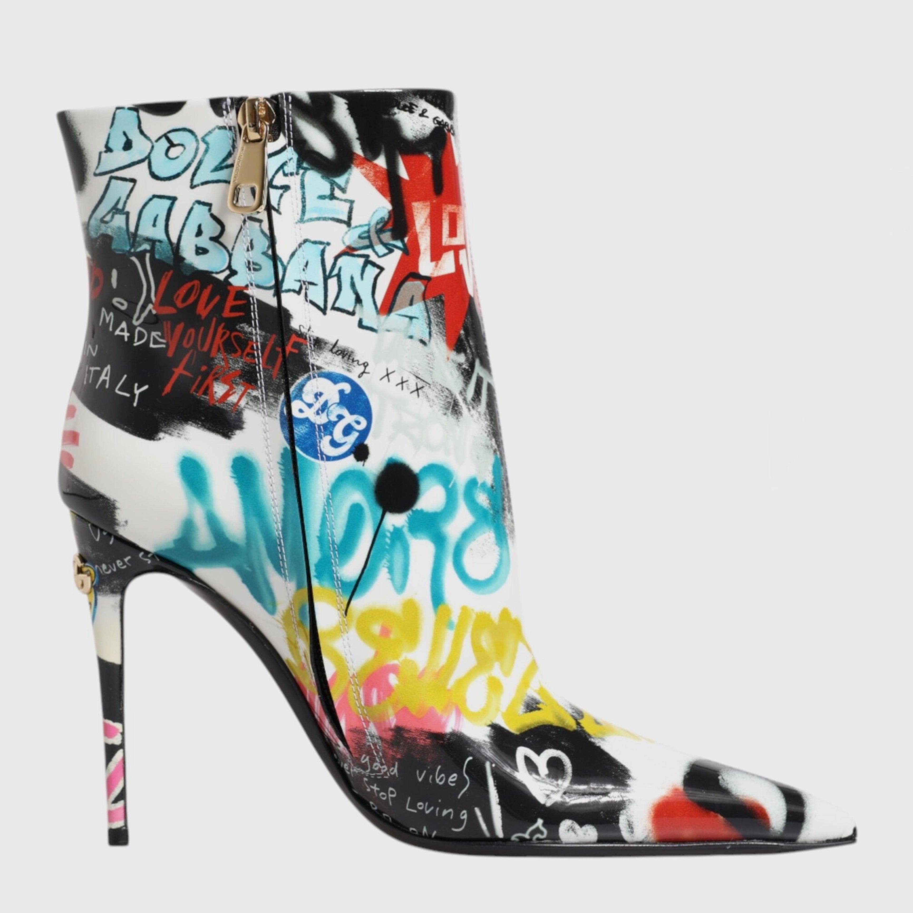 Дамски боти на висок ток с изрисувани графити DOLCE & GABBANA Women’s Multicolor Graffiti Keira Ankle Boots