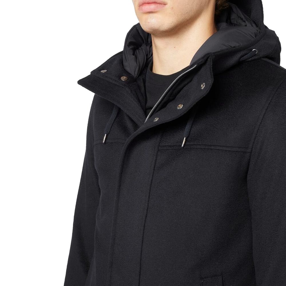 Мъжко палто Men’s cashmere hooded coat HERNO PI001155U12638 9200 Black Close up view