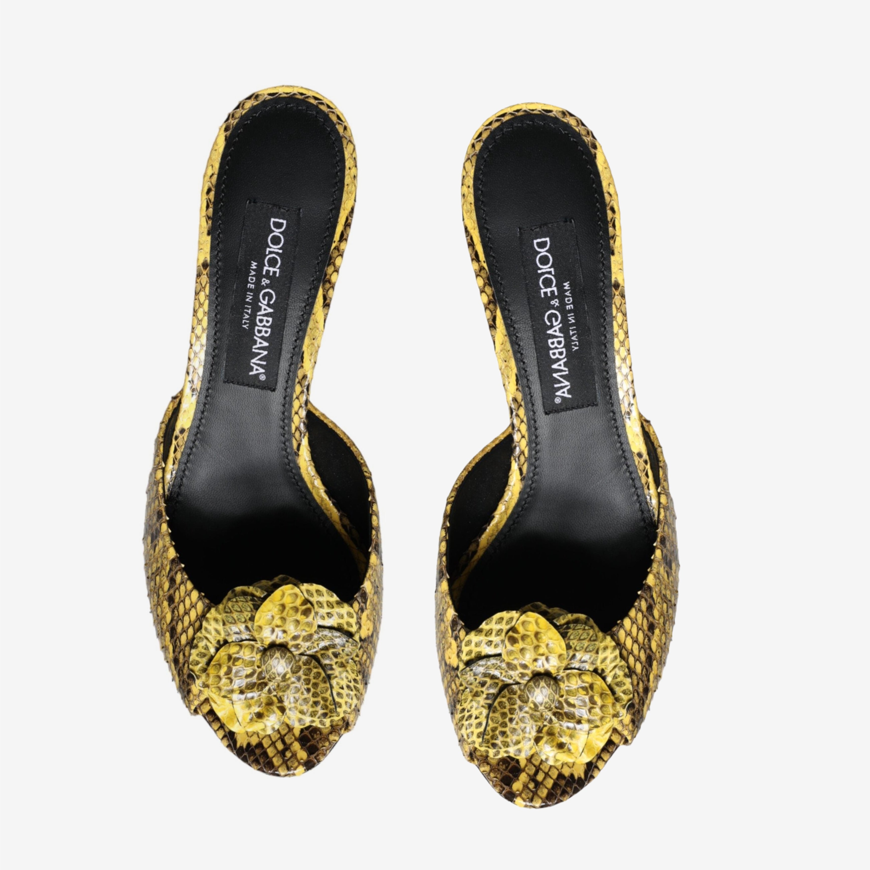 Дамски луксозни жълти чехли от питон DOLCE & GABBANA Women’s Luxury Yellow Python Heels Sandals