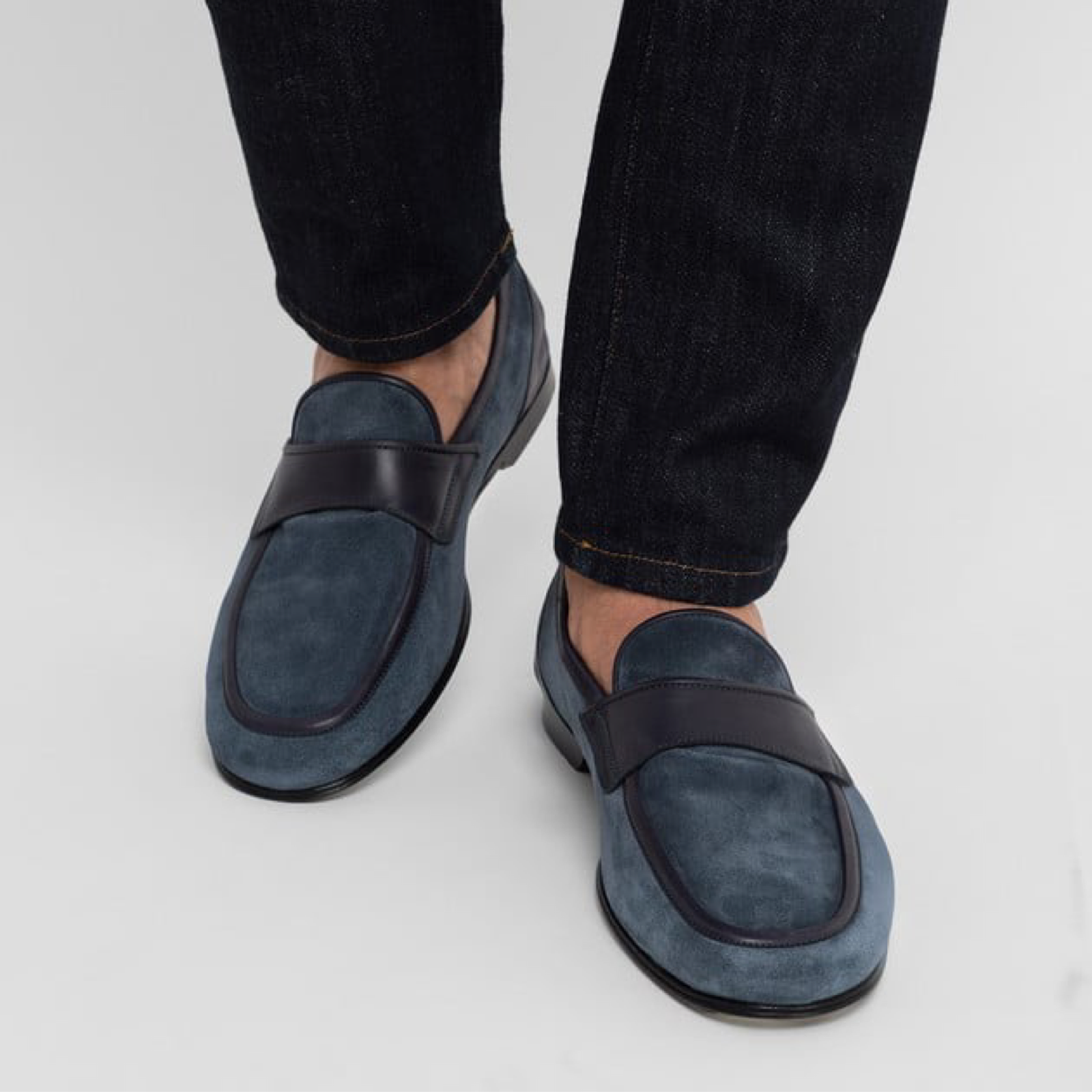 Мъжки сини мокасини Dolce & Gabbana Blue Suede Leather Men Loafers Model View