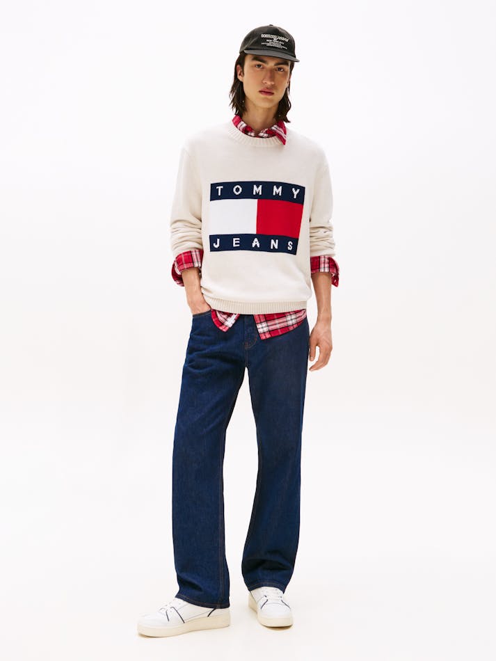 Мъжки памучен пуловер Men’s cotton sweater Tommy Hilfiger DM0DM22105 AFN Beige close up view