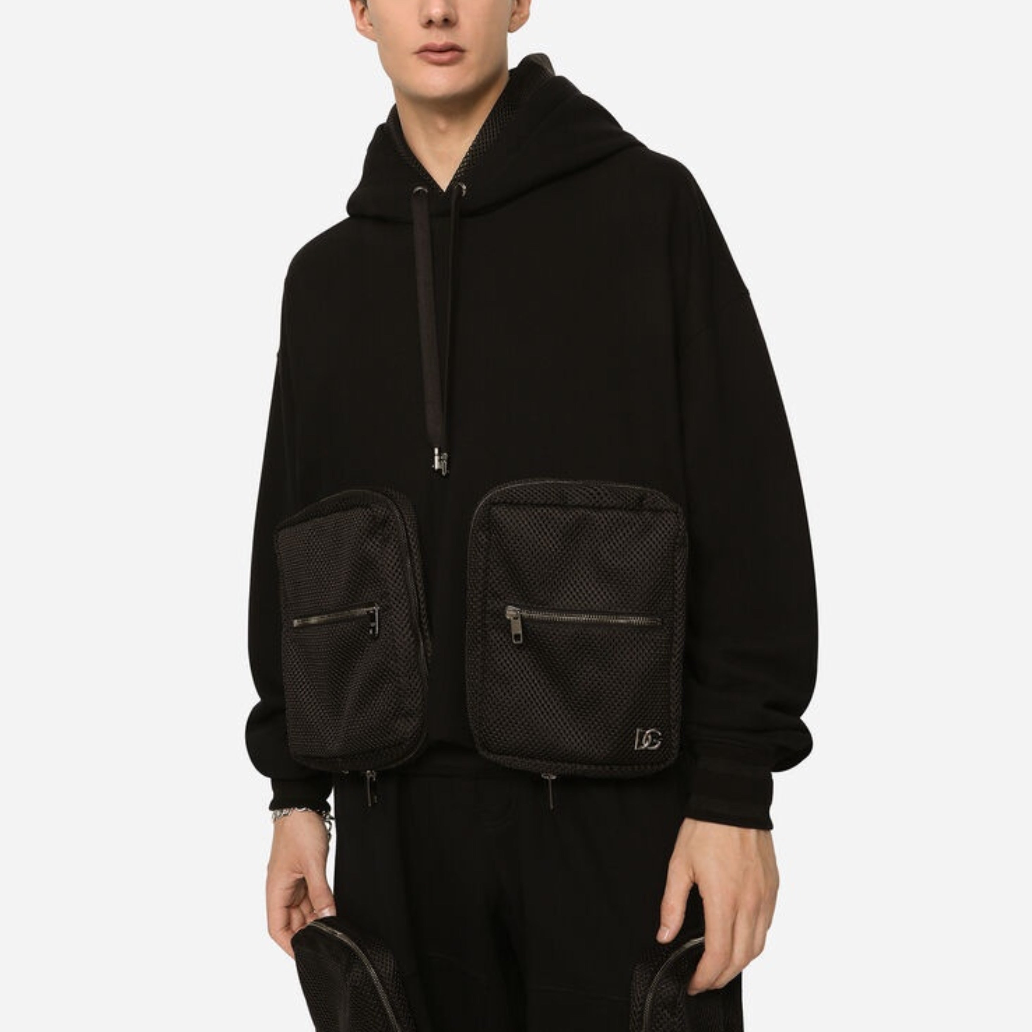 Мъжки луксозен памучен суитчър в черно DOLCE & GABBANA Men’s Luxury Black Hooded Sweatshirt