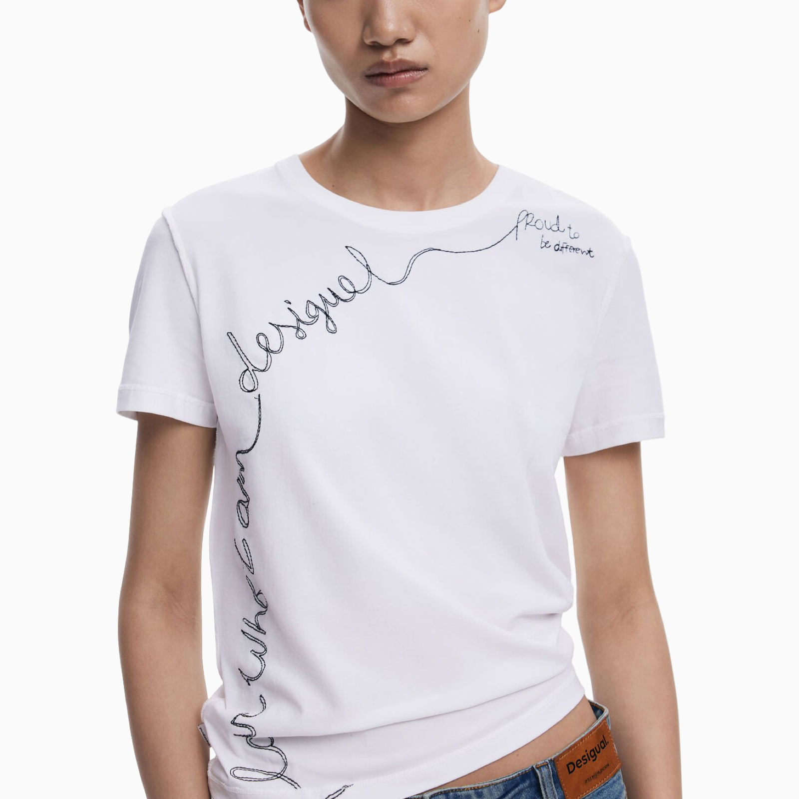 Дамска бяла тениска Desigual Women T-shirt 25WWTK08 Close-Up