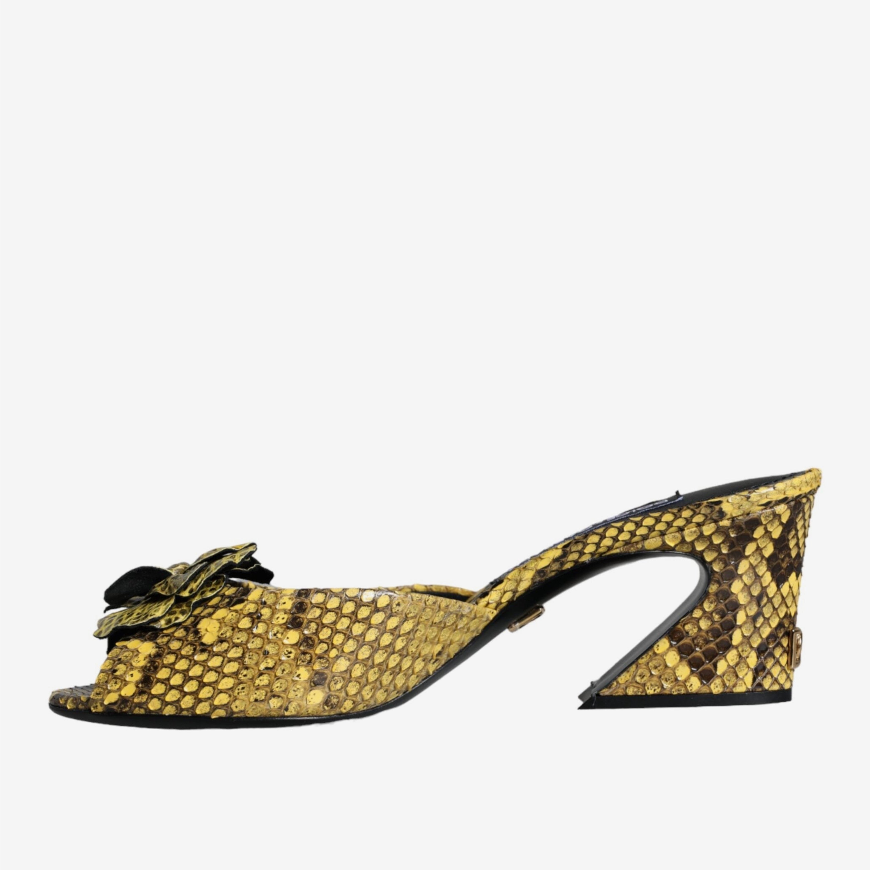 Дамски луксозни жълти чехли от питон DOLCE & GABBANA Women’s Luxury Yellow Python Heels Sandals