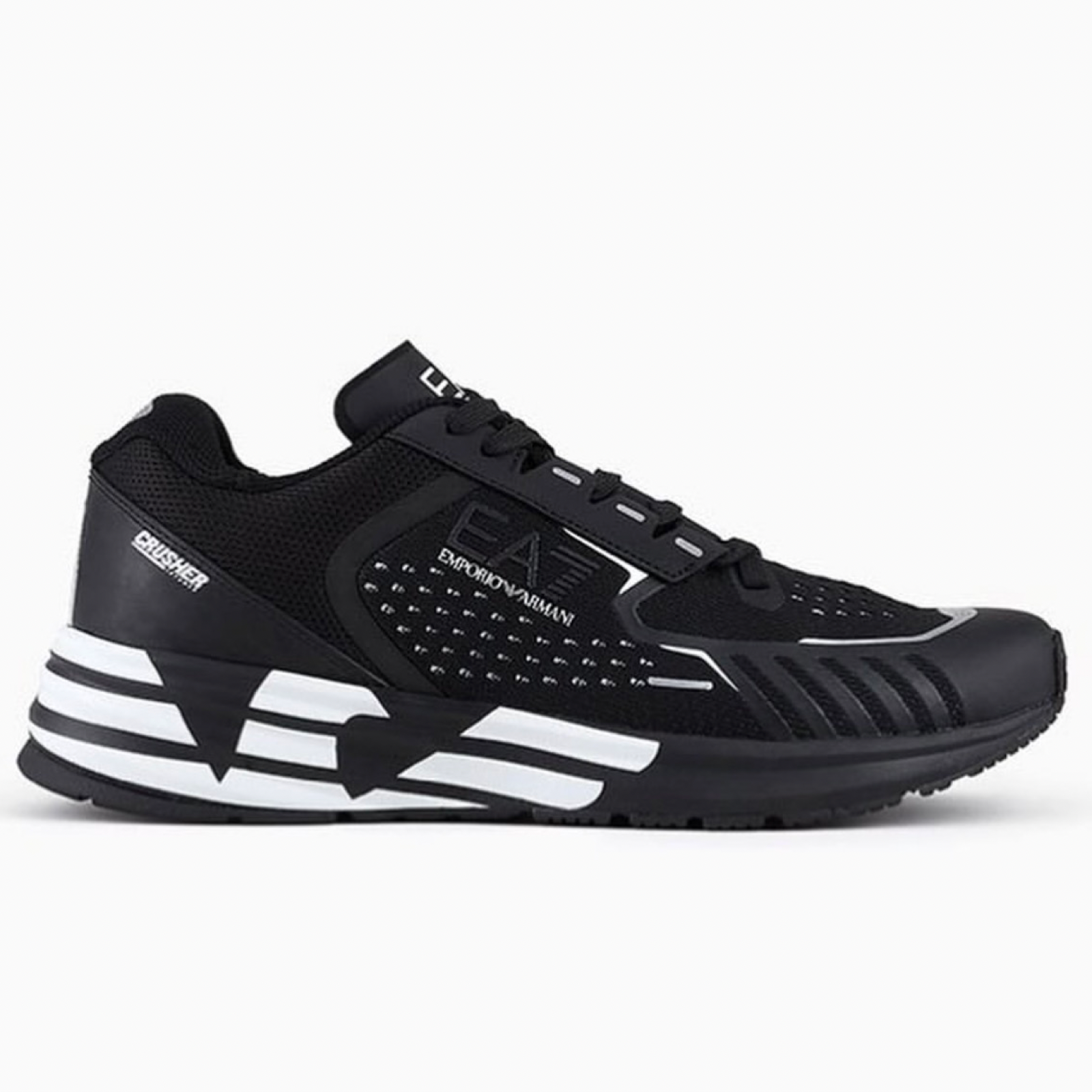Мъжки маратонки в черно Men’s EA7 Emporio Armani Crusher Distance Knit Sneakers X8X094 XK239 A120 Black Lateral View