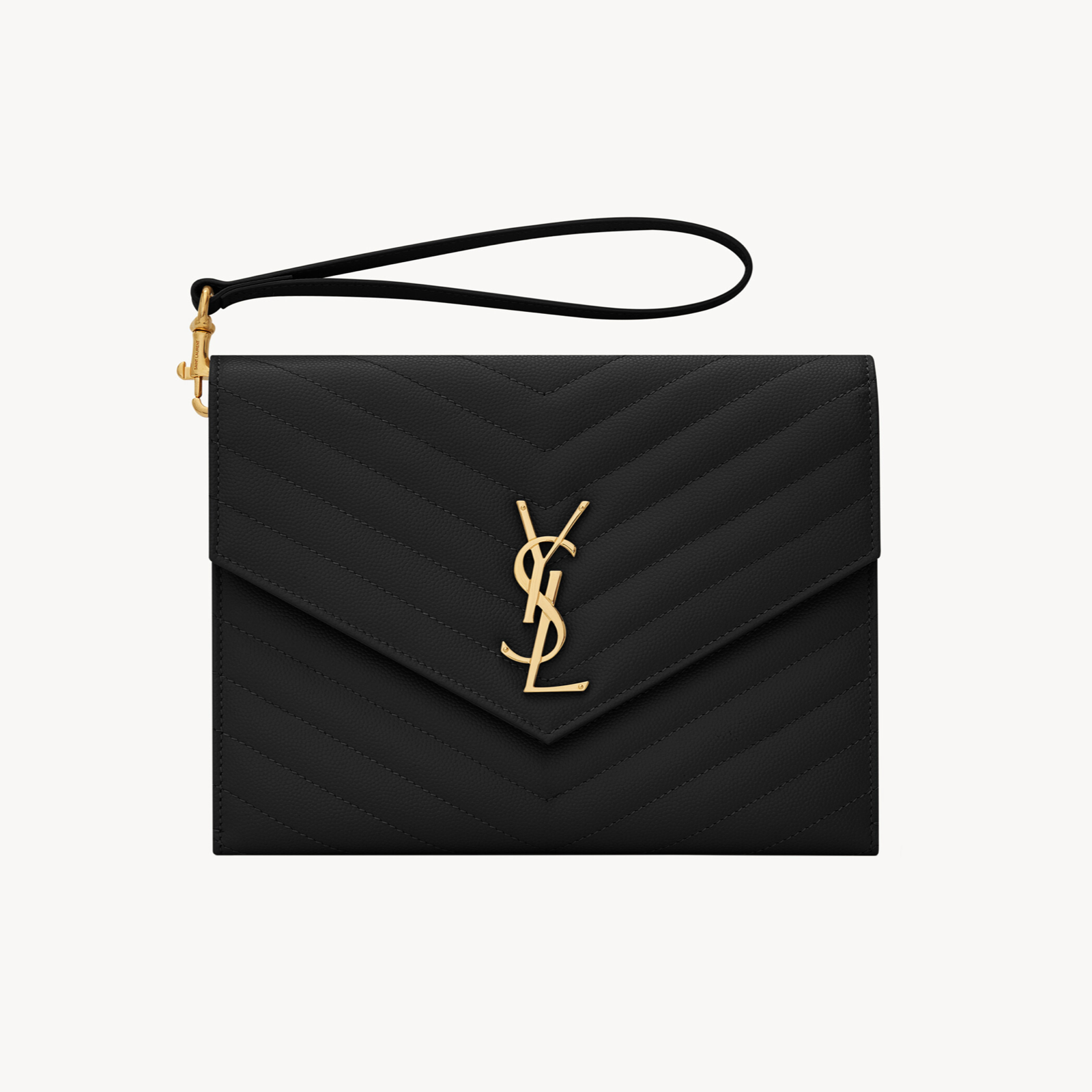 Saint Laurent Cassandre Matelassé In Grain De Poudre Leather Clutch Bag 617662BOW011000 Front View