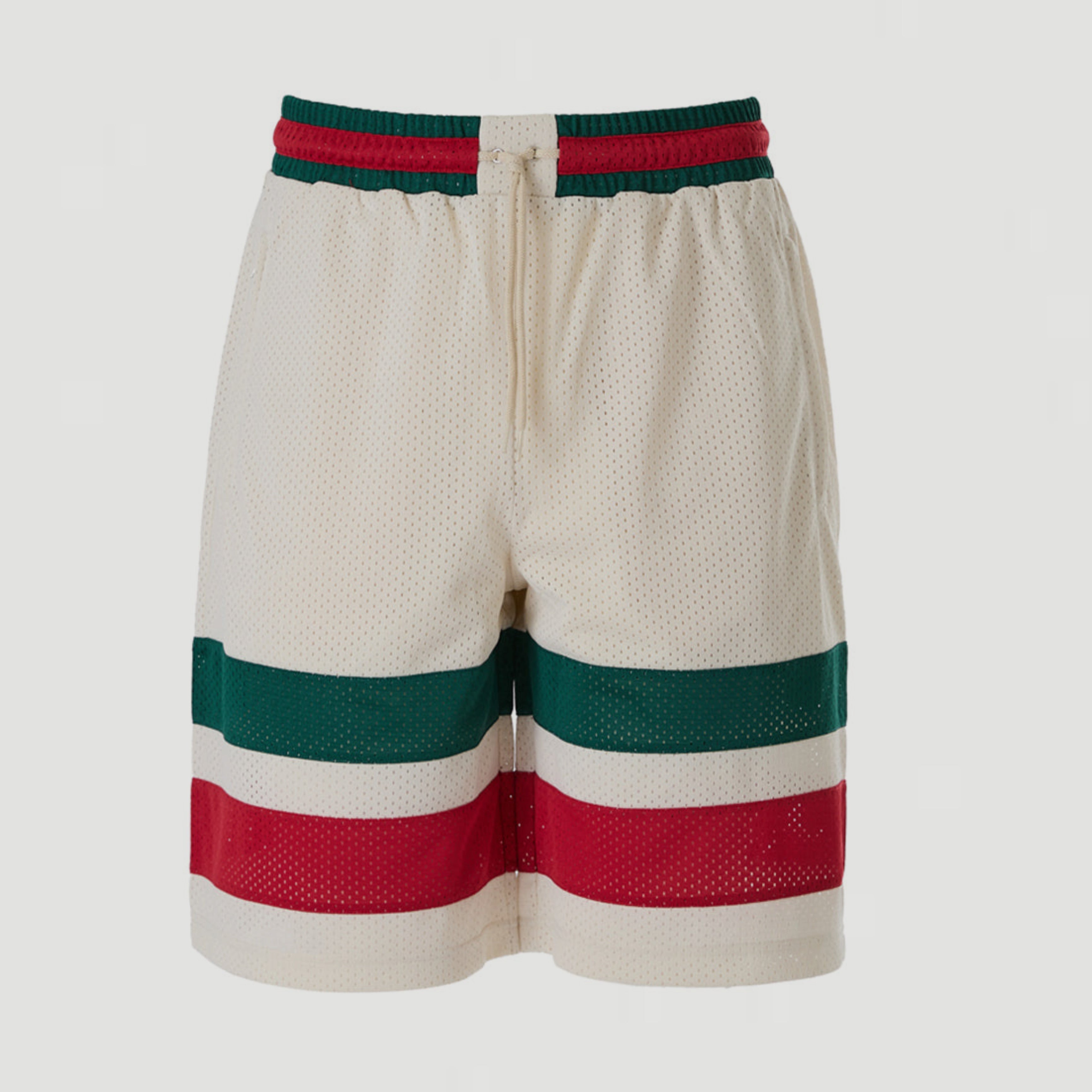 Мъжки луксозни къси панталони шорти в цвят слонова кост Men’s luxury iconic GUCCI logo shorts 737407 XJFFK 9325 Front view