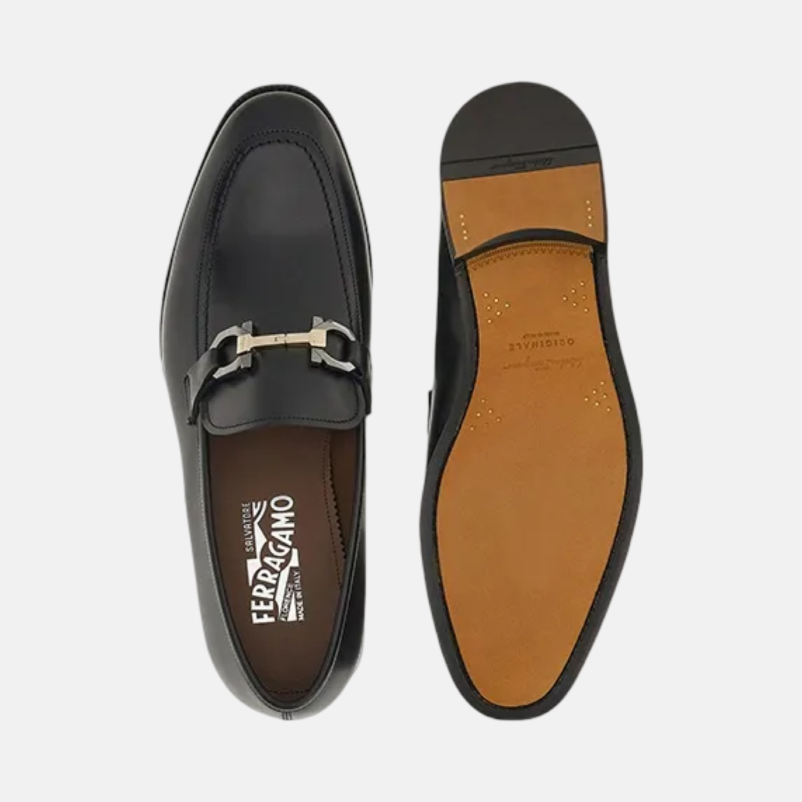 Мъжки кожени мокасини Salvatore Ferragamo Gancini Men Loafers Lewis 0756101 005 Insole View
