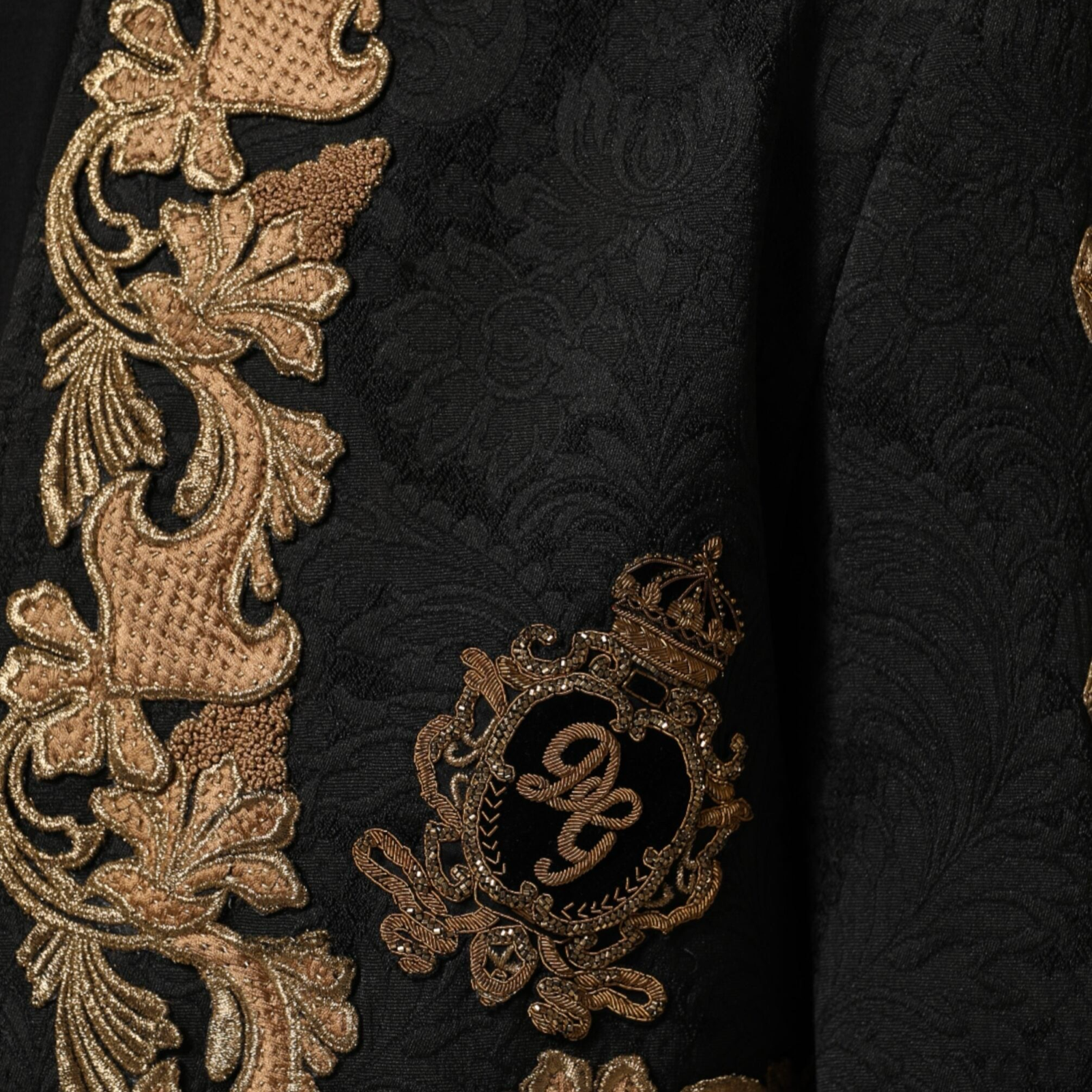 Dolce & Gabbana Black Brocade Embroidery Men Blazer Jacket Close-Up