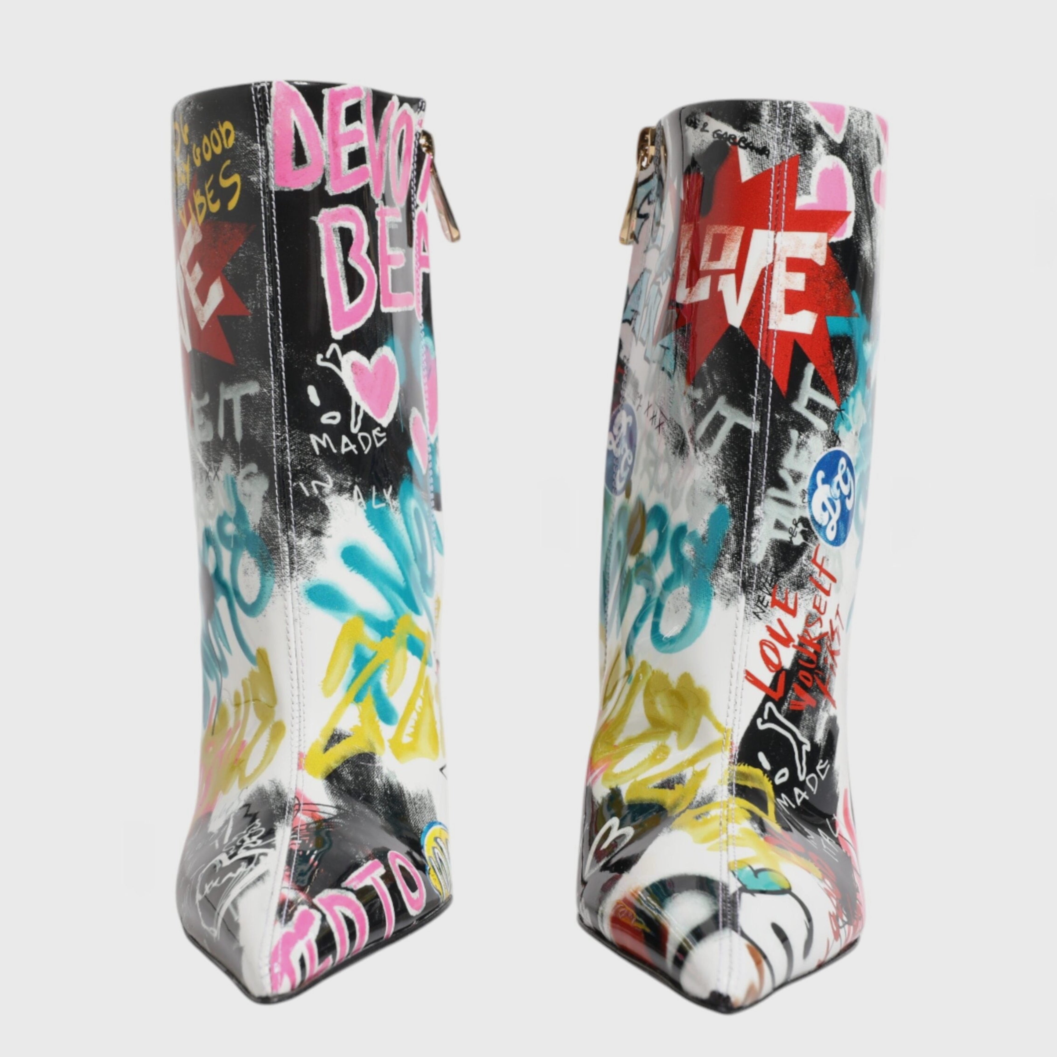 Дамски боти на висок ток с изрисувани графити DOLCE & GABBANA Women’s Multicolor Graffiti Keira Ankle Boots