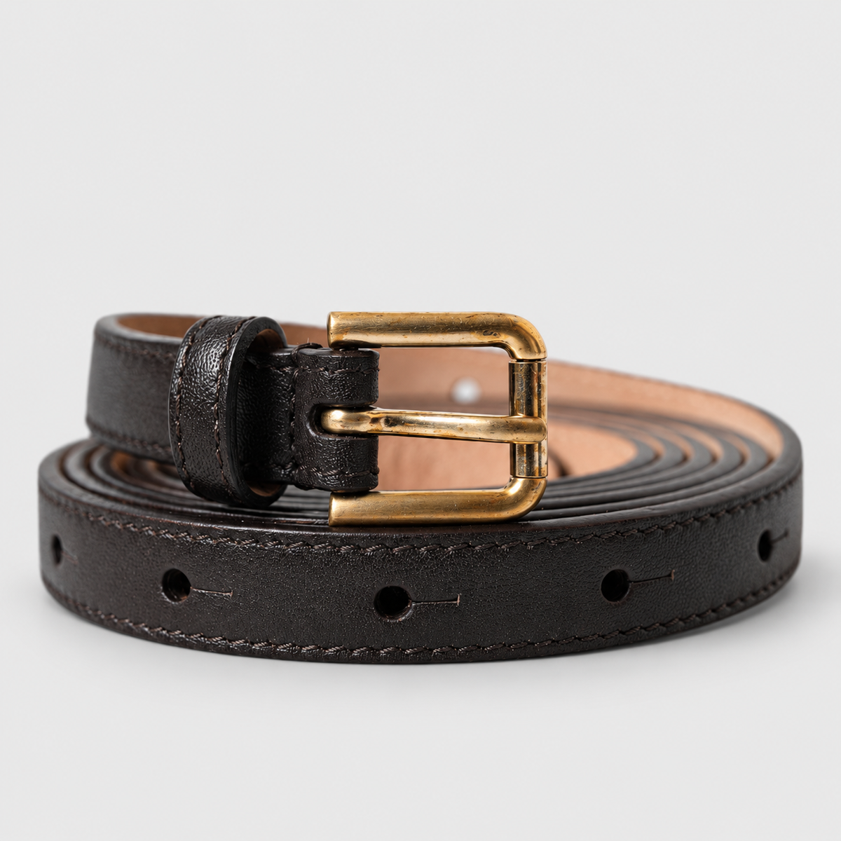 Dolce & Gabbana Black Leather Long Skinny Gold Metal Buckle Belt BE0816 А1121 80051 - studio view 1