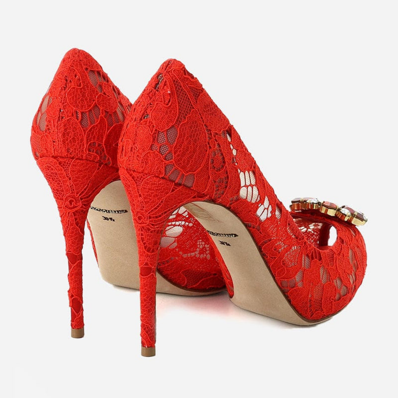 Дамски червени токчета Dolce & Gabbana Bellucci-Spitze 90 Heels Back View