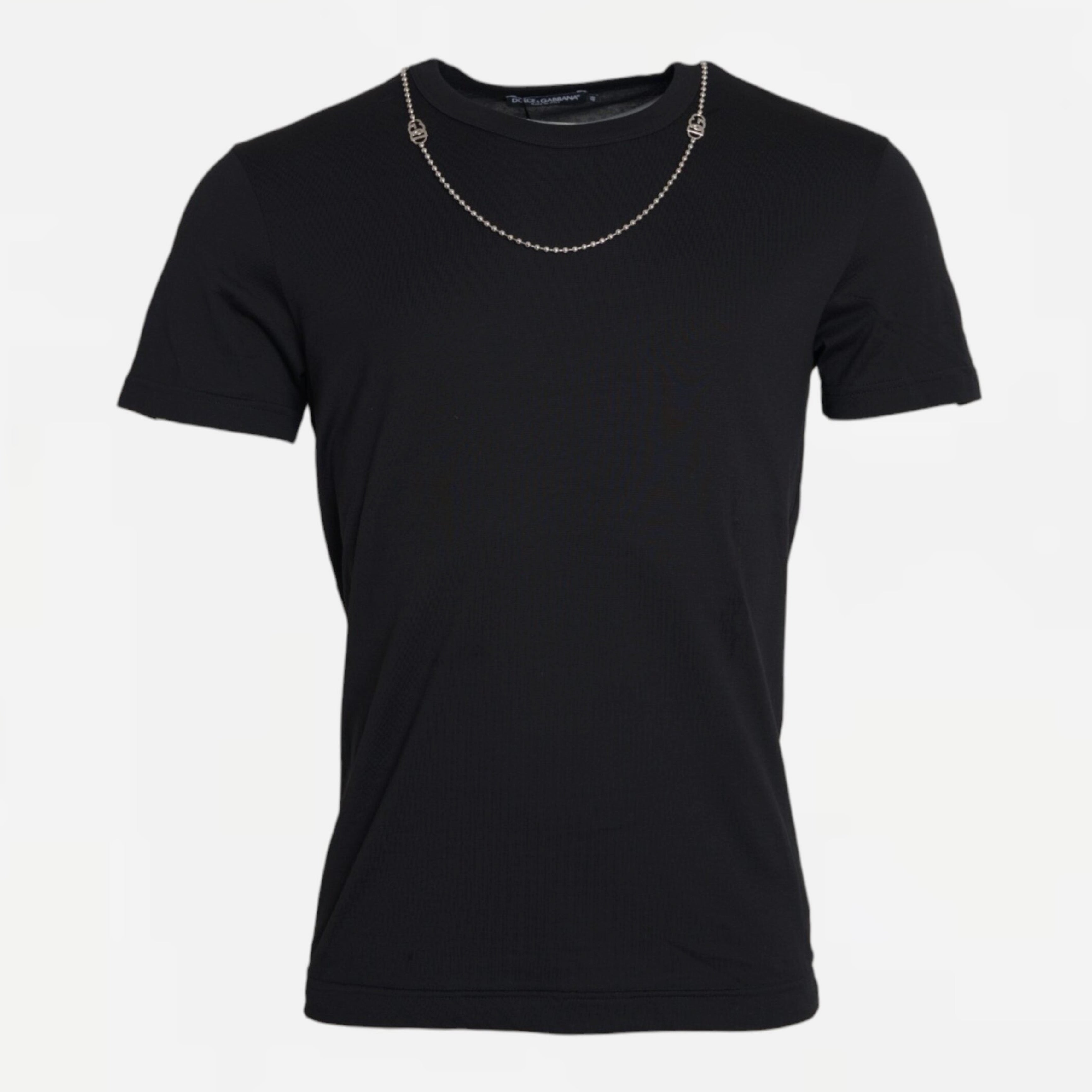 Мъжка памучна тениска в черно Dolce & Gabbana Men’s Black Cotton Silver Chain Short Sleeve T-shirt
