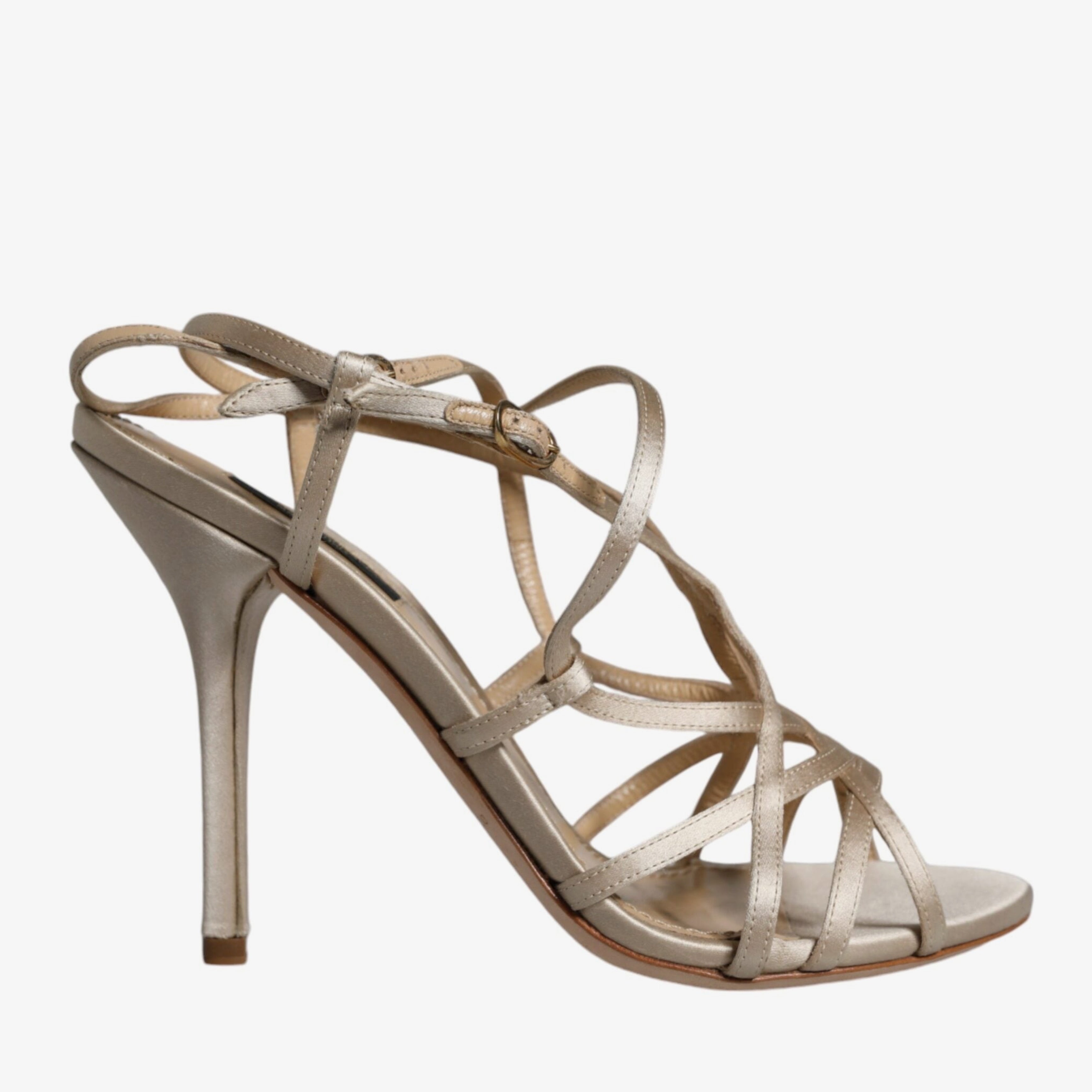 Дамски луксозни бежови сандали DOLCE & GABBANA Women’s Beige Leather Stiletto Heels Sandals