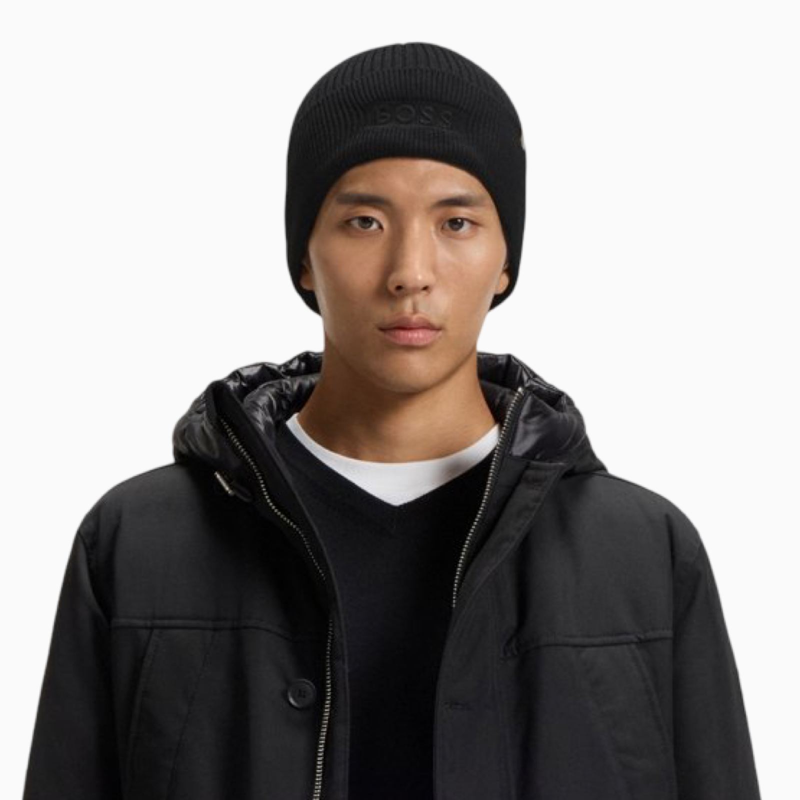 Мъжка черна зимна шапка Boss Men Hat 50522427 Model View