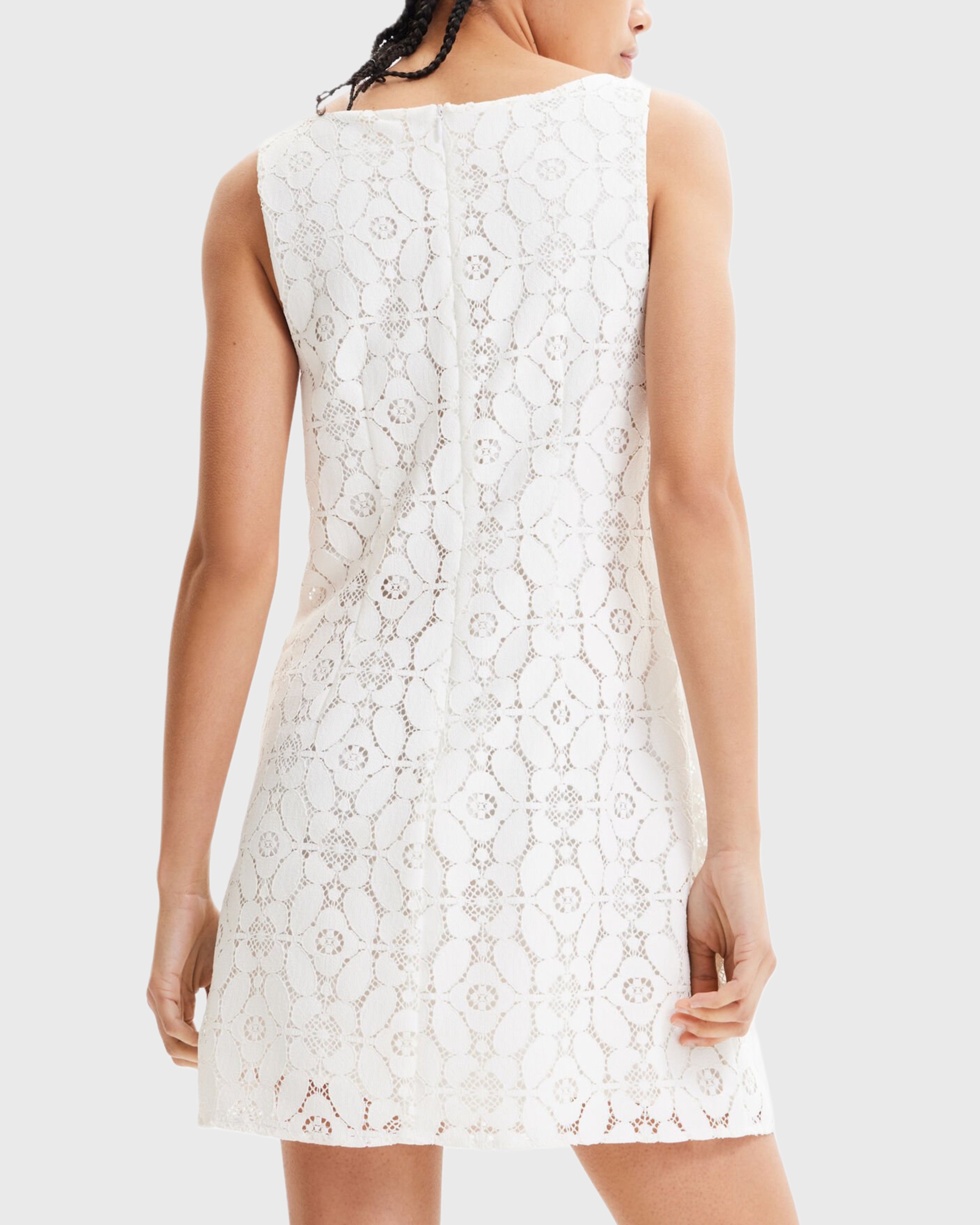 Дамска къса рокля в бяло Women’s short lace dress Desigual 23SWVW02 1000XL White