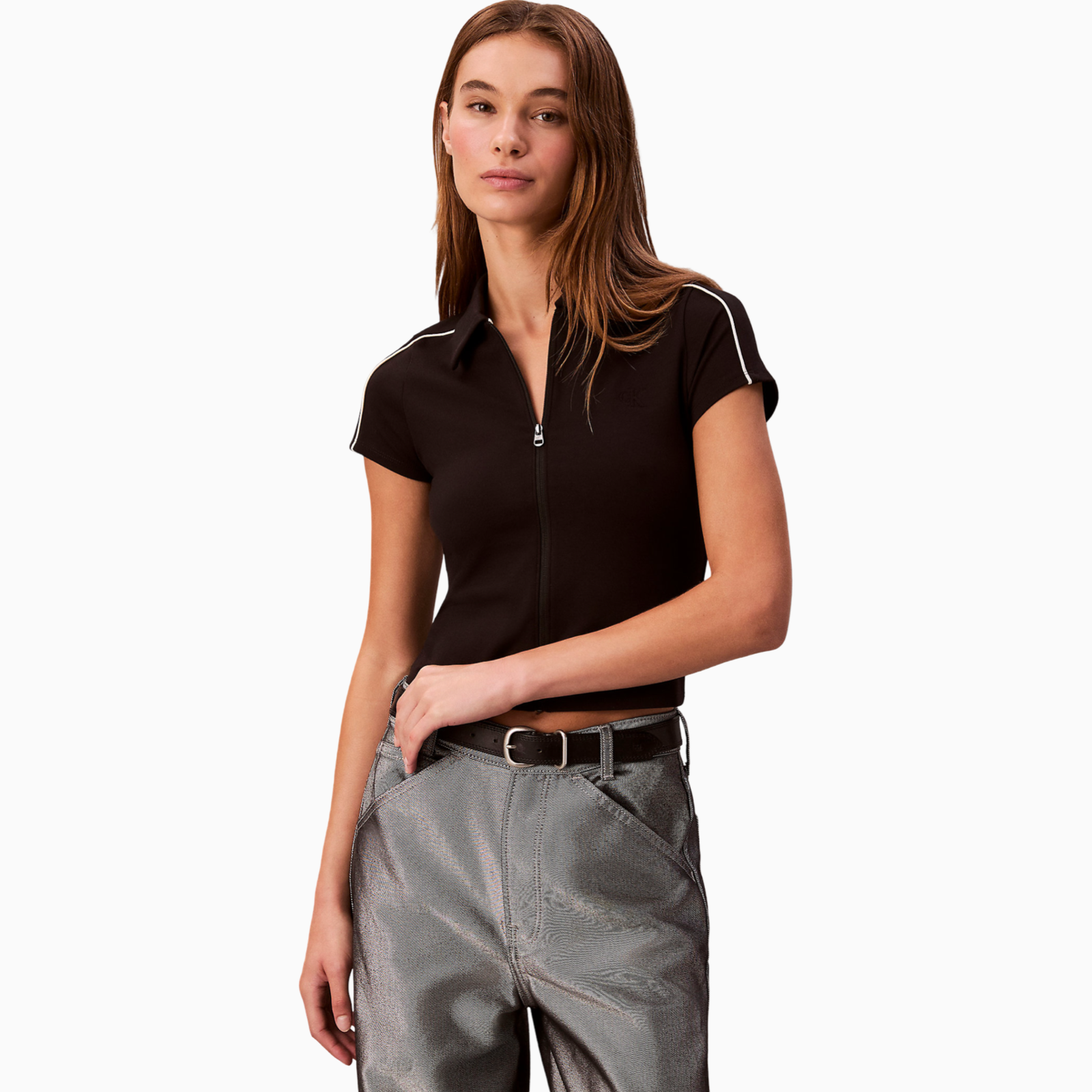 Дамска поло тениска Calvin Klein Jeans Tech Knit Cropped Polo LV047E212G UB1 Front View