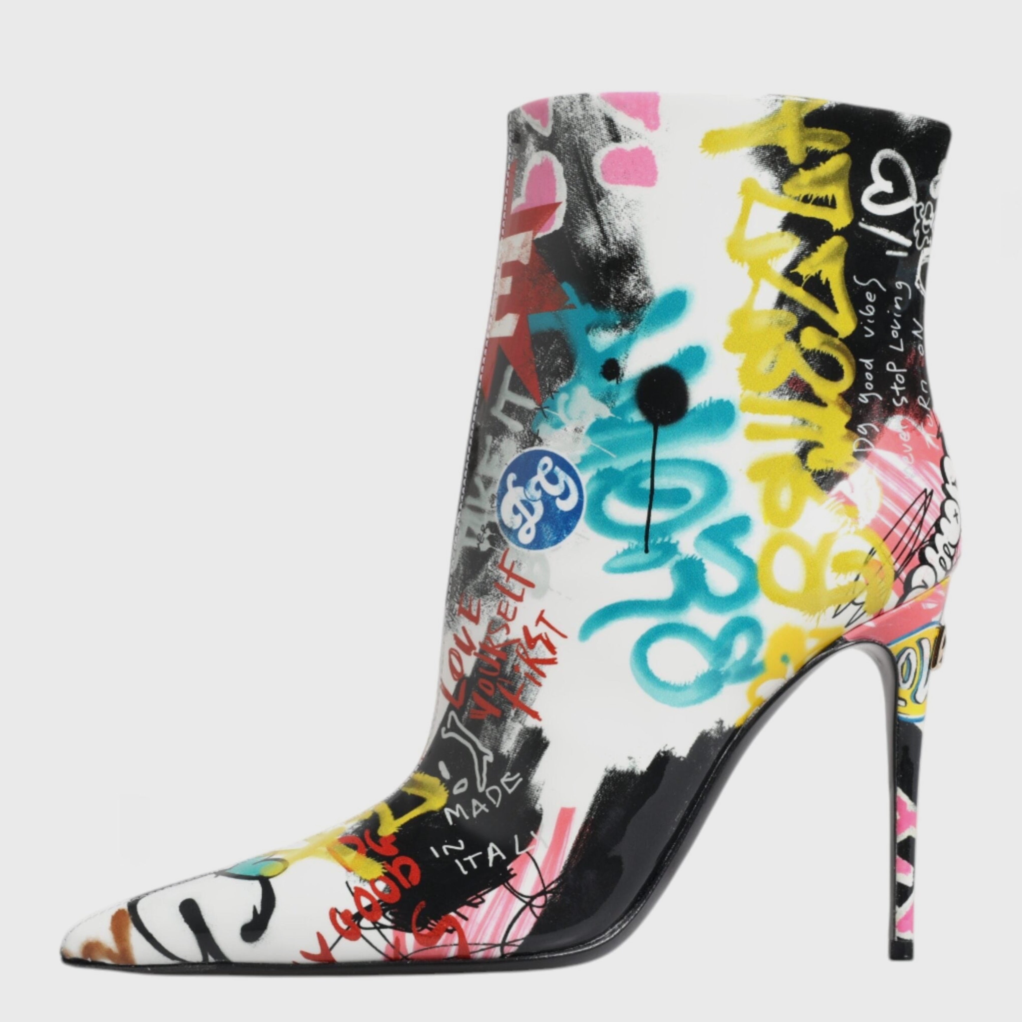 Дамски боти на висок ток с изрисувани графити DOLCE & GABBANA Women’s Multicolor Graffiti Keira Ankle Boots