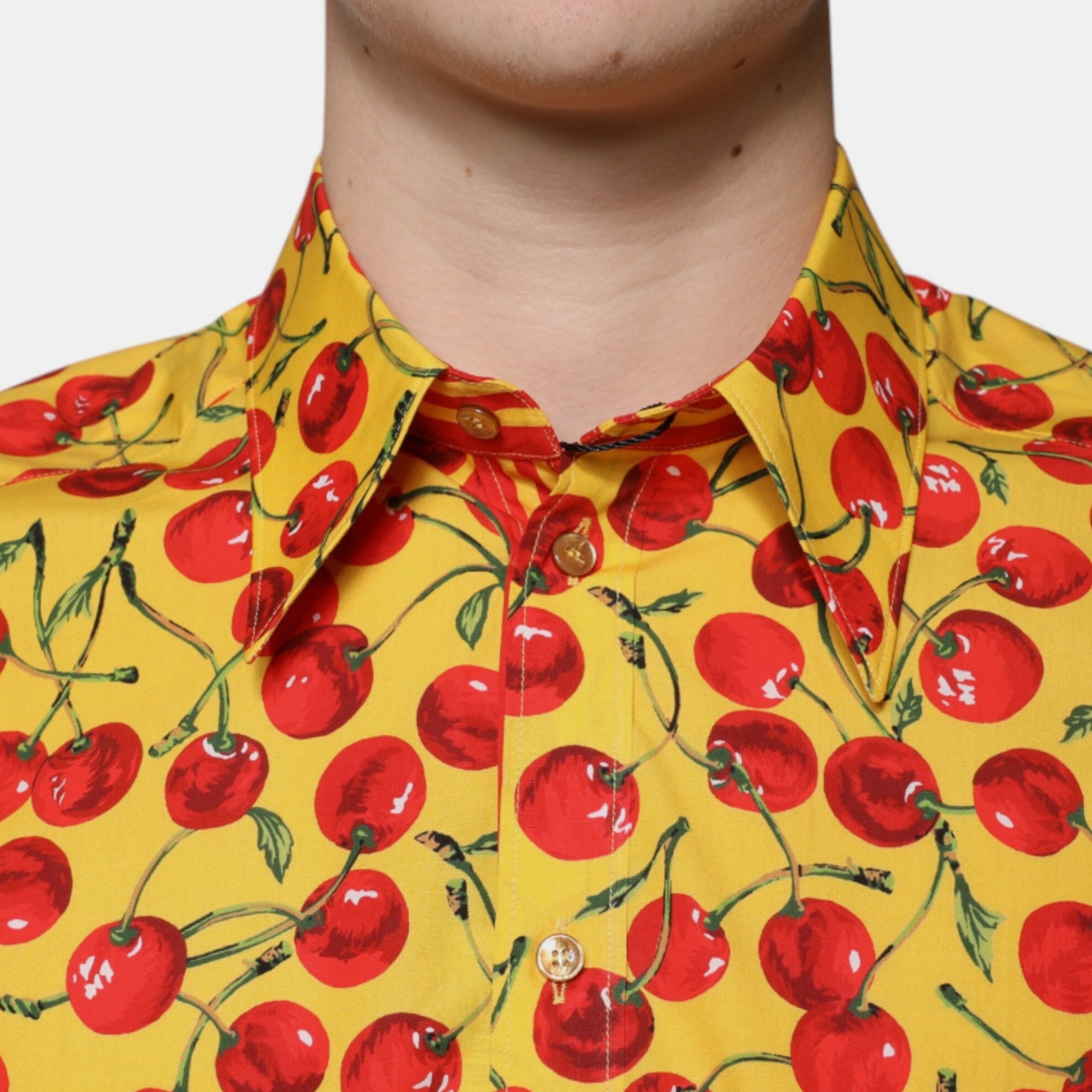 Мъжка луксозна жълта памучна риза DOLCE & GABBANA Men’s Luxury Yellow Cherry Cotton Shirt MARTINI