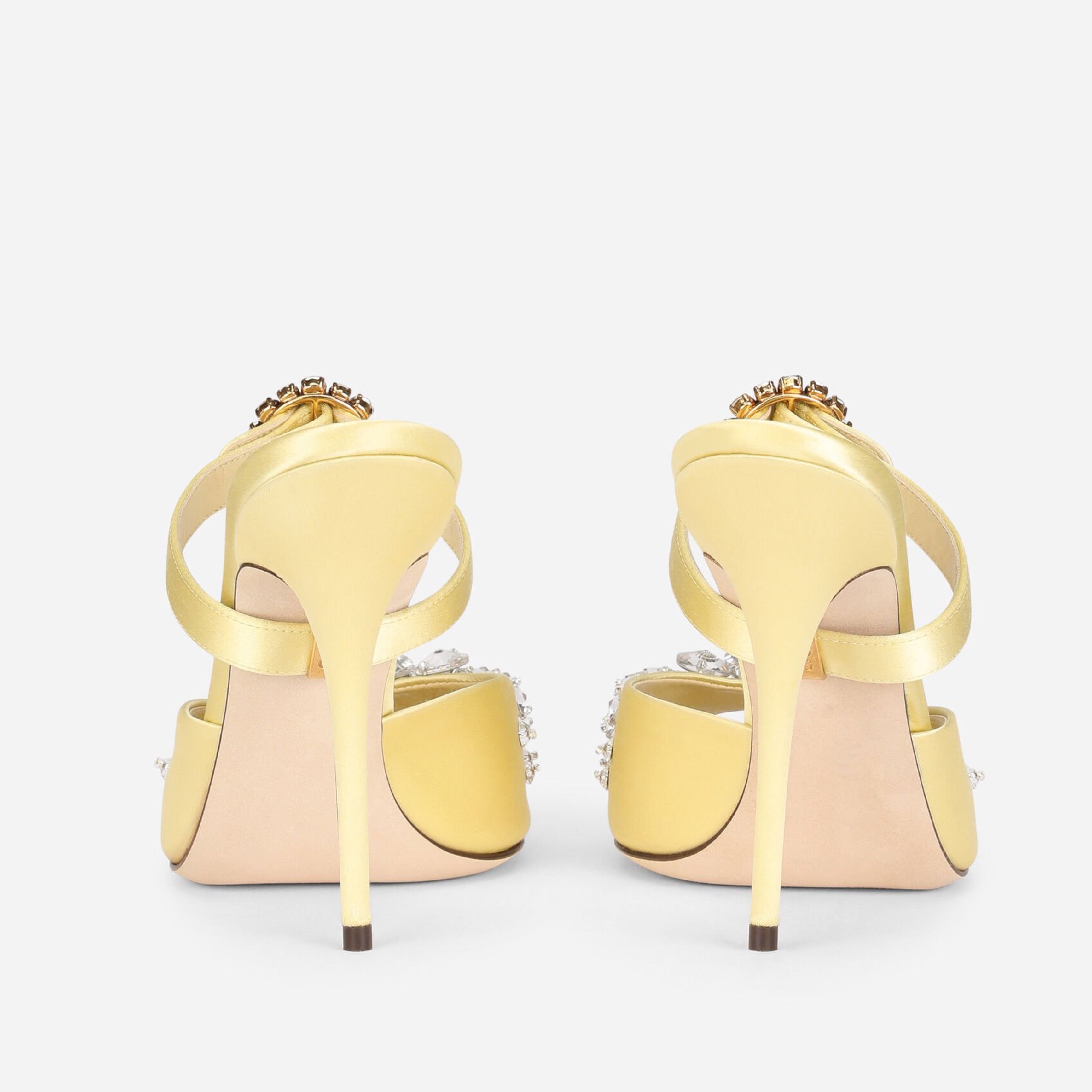 Дамски луксозни кожени сандали на висок 105мм ток в жълто DOLCE & GABBANA Women’s Luxury Yellow Leather KEIRA Crystal Sandals