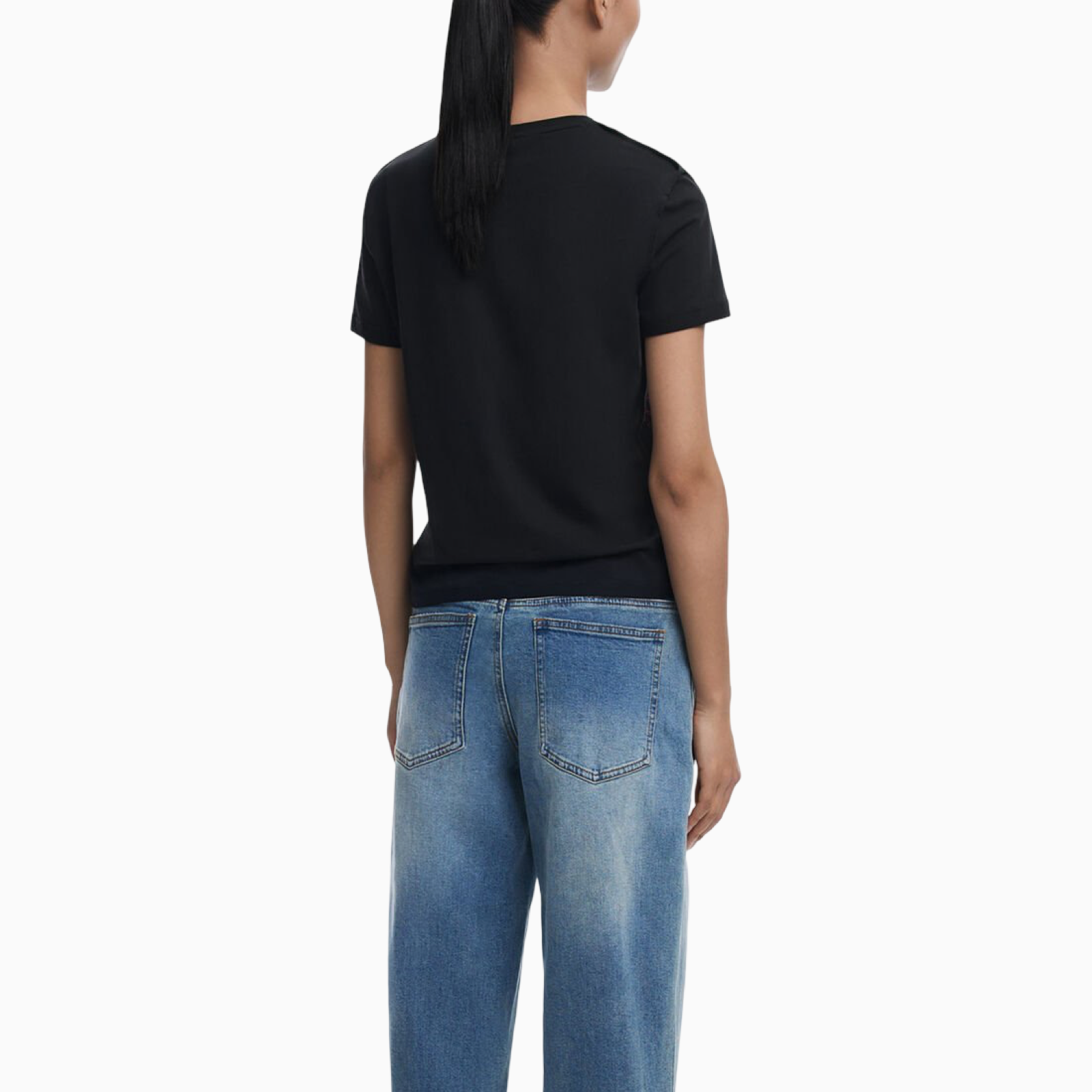 Дамска черна тениска Desigual Women T-shirt 25WWTK08 Back View