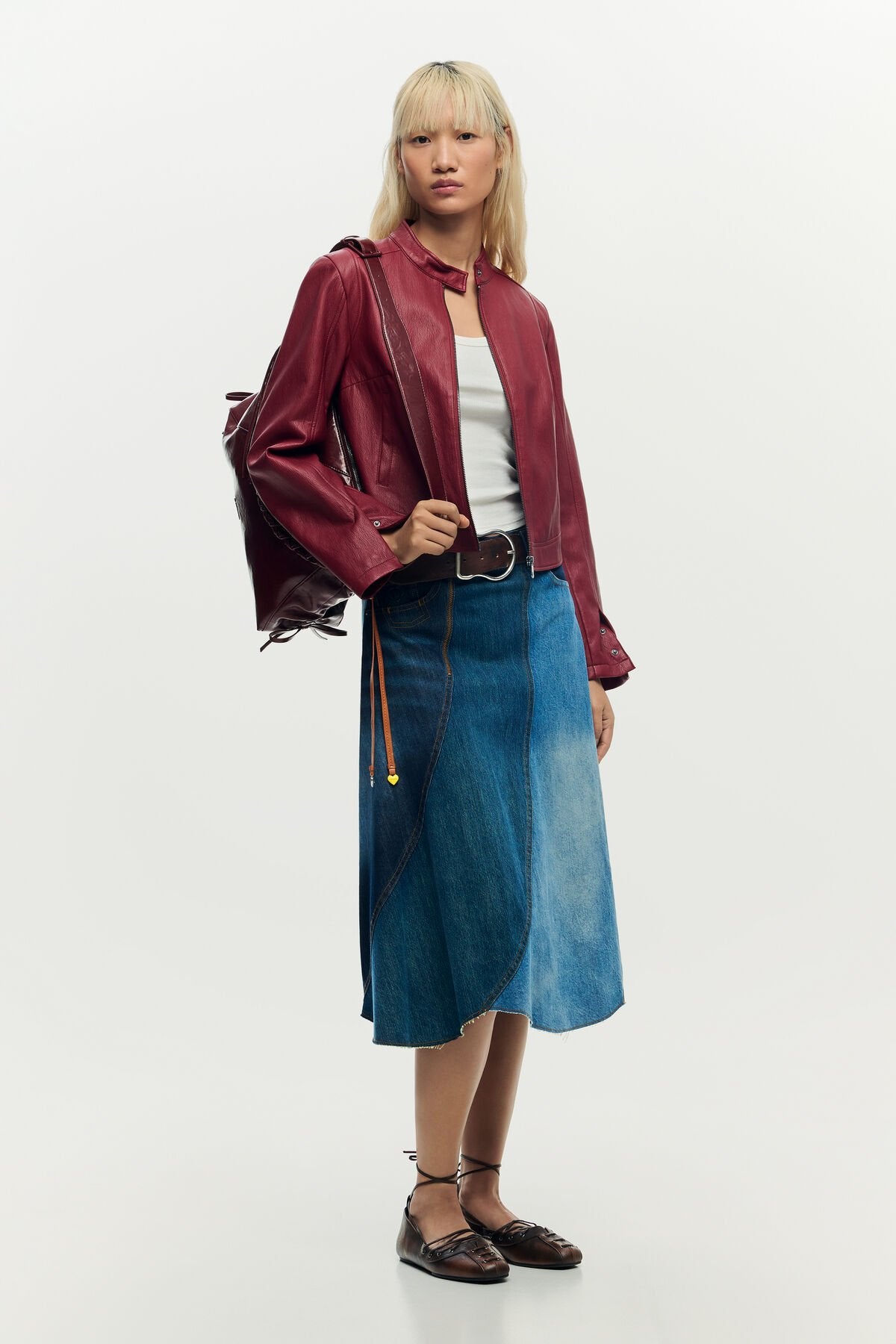 Дамско кожено яке Women’s leather jacket Desigual 26SWEW093192 Red head to toe view