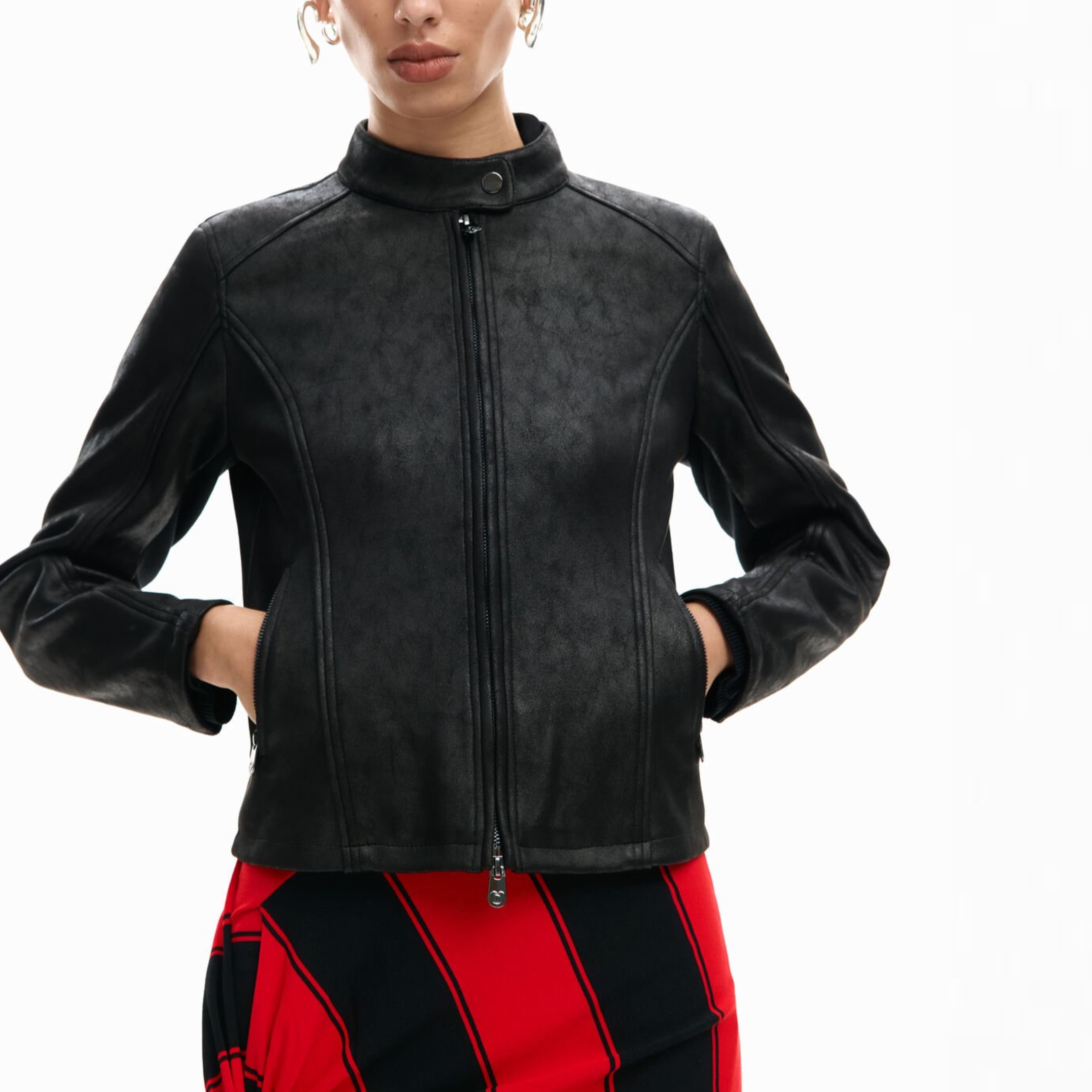 Дамско кожено яке Women’s leather jacket Desigual 26SWEW102000 Black front view