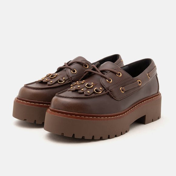 Дамски мокасини Women’s platform loafers Pinko Margaret 01 SD0561P056 L72 Brown angled view