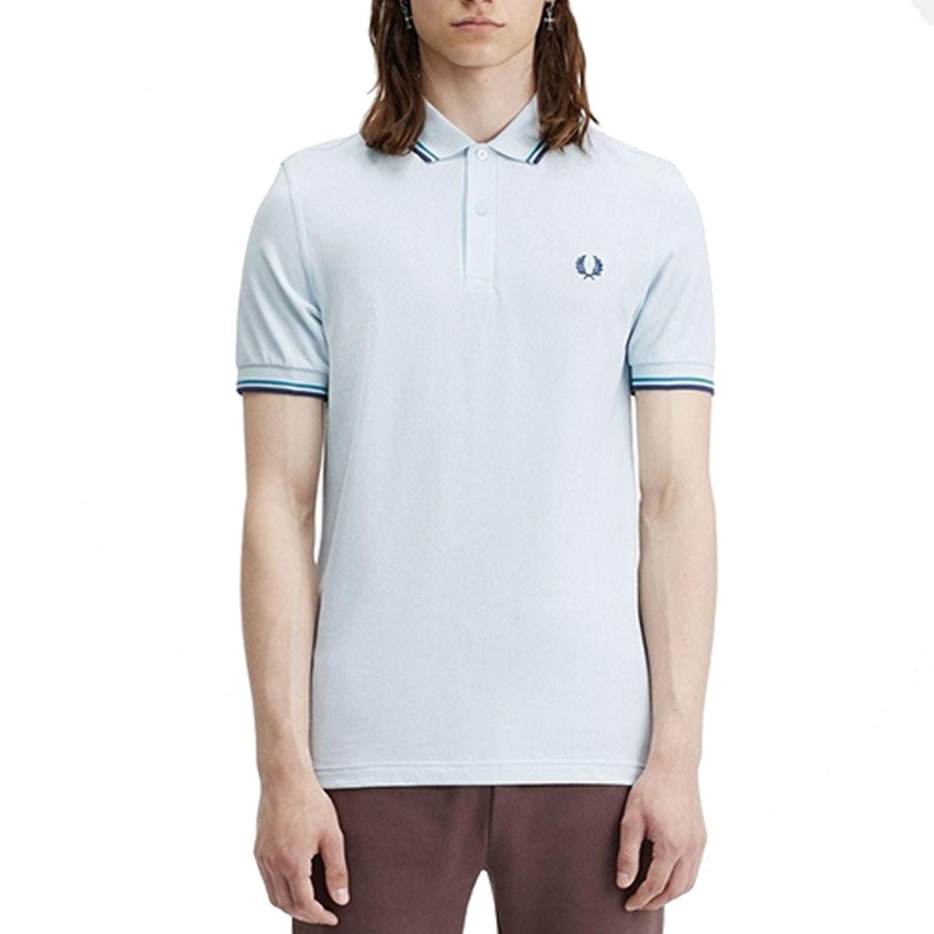 Мъжка поло тениска в светлосиньо Men’s polo shirt Fred Perry M3600 U92 in light blue Front view-2