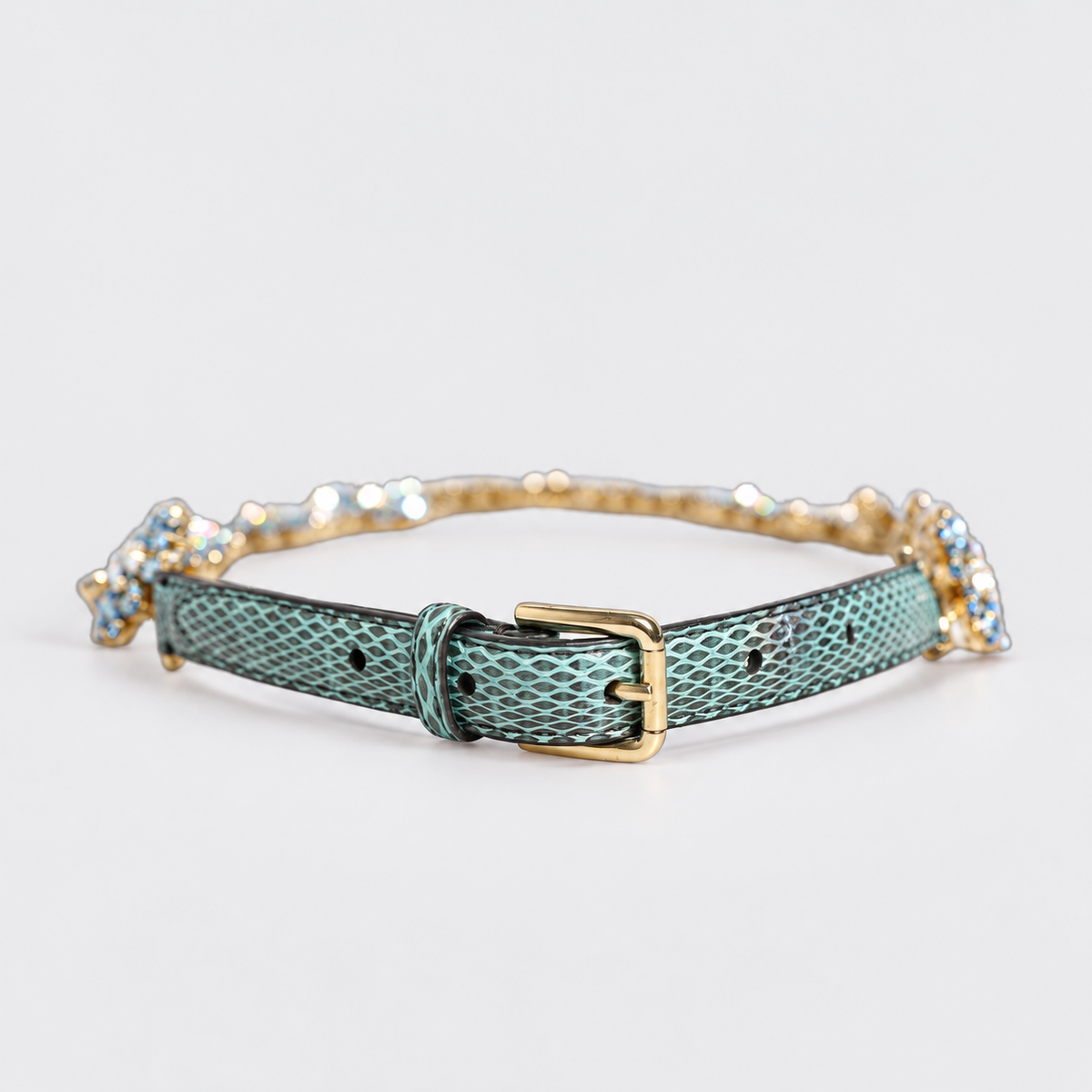 Dolce & Gabbana Green Leather Daisy Crystal Embellished Waist Belt - studio view 3