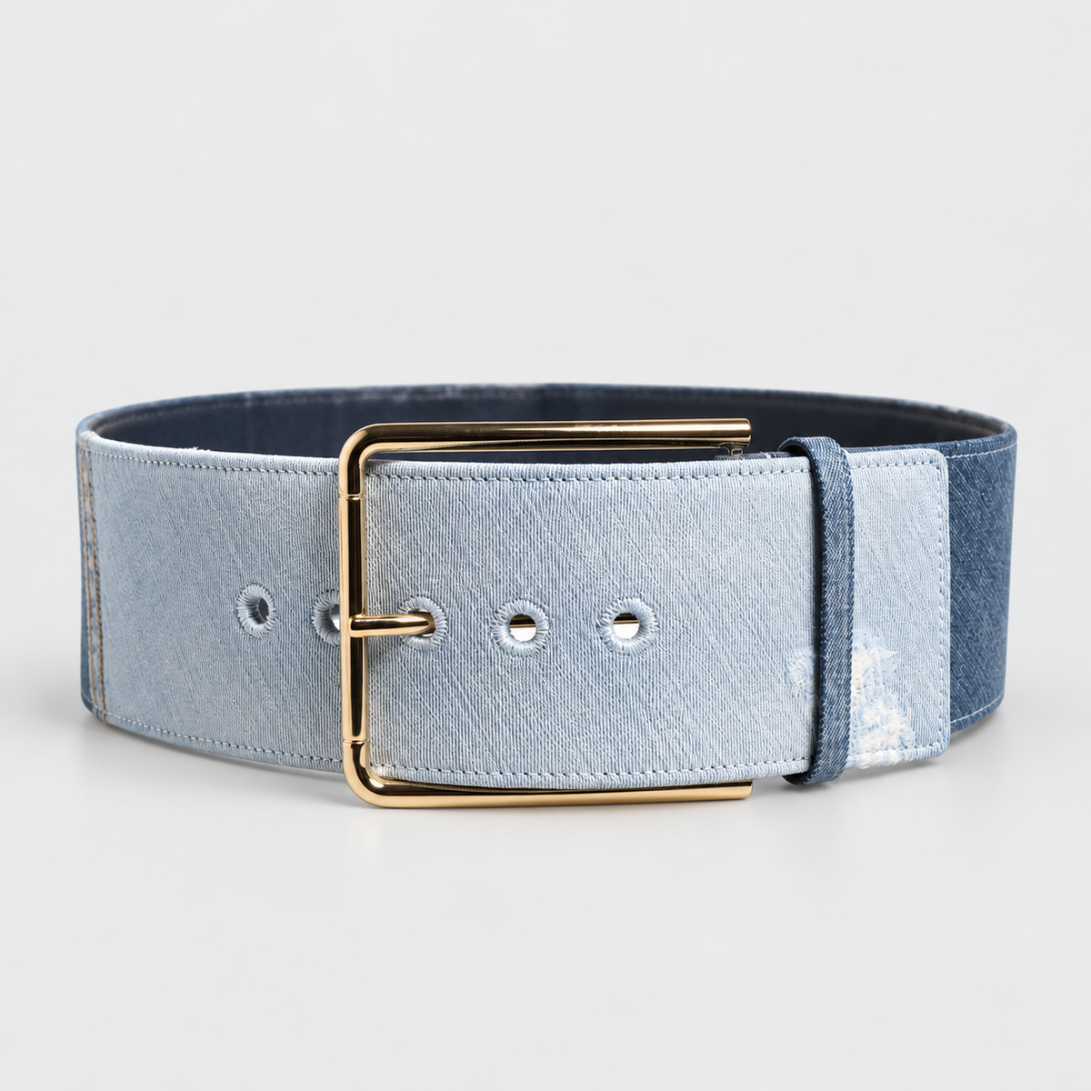 Dolce & Gabbana Blue Two Tone Denim Gold Metal Buckle Belt - studio view 1