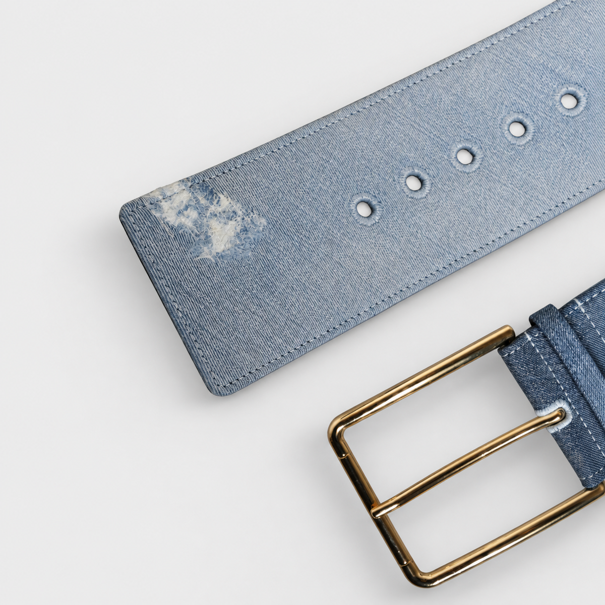 Dolce & Gabbana Blue Two Tone Denim Gold Metal Buckle Belt - studio view 6
