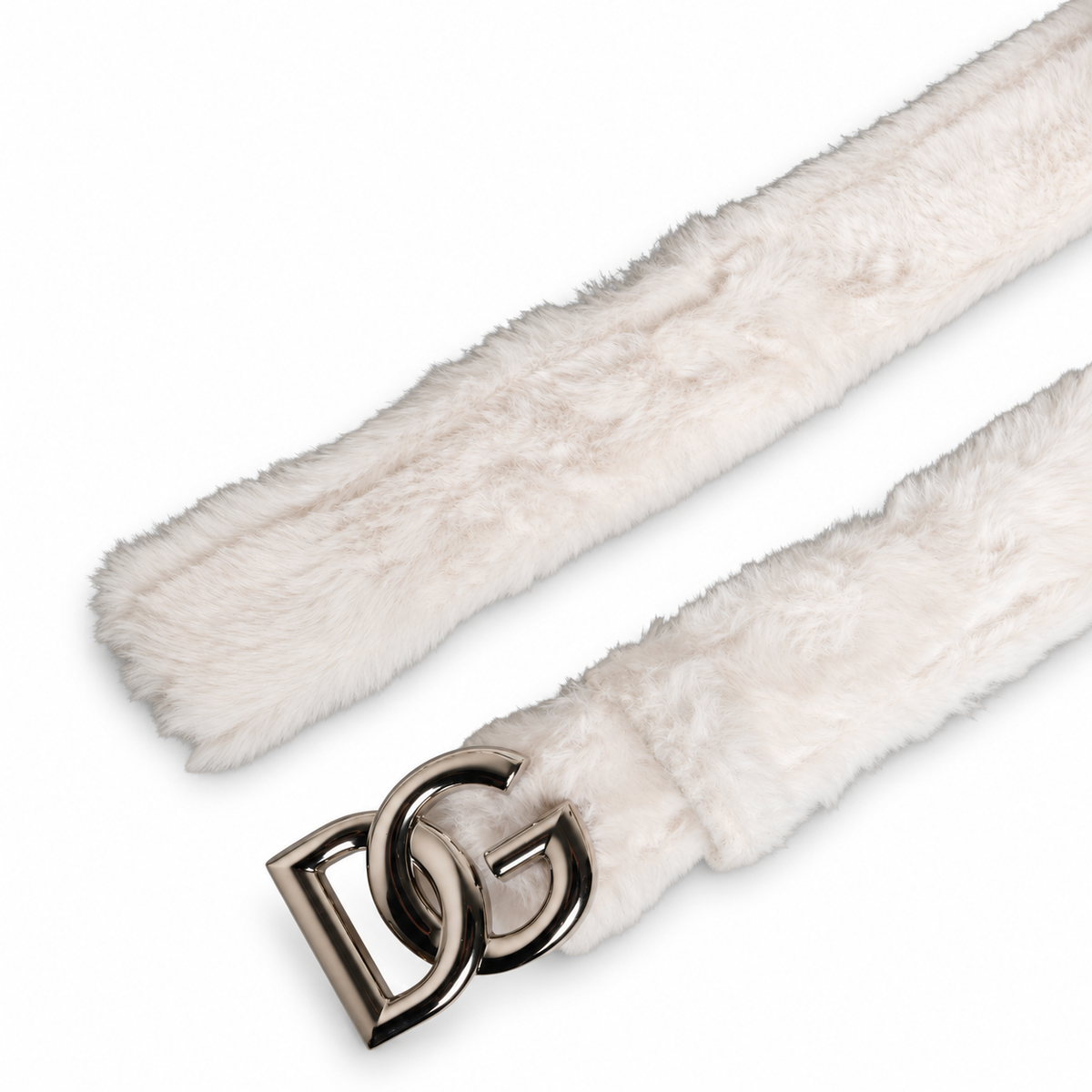 Dolce & Gabbana White Fleece Silver DG Logo Metal Buckle Belt - BC4646 AI532 - view 5