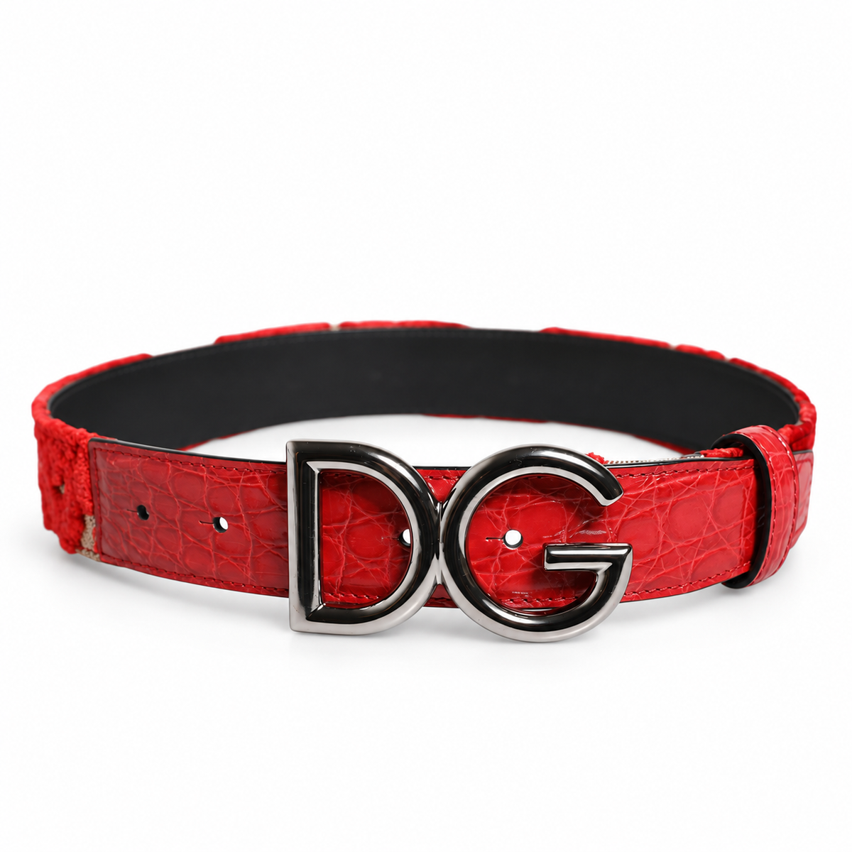 Dolce & Gabbana Red Viscose Silver DG Logo Metal Buckle Belt - BE1327 A2S05 - view 3